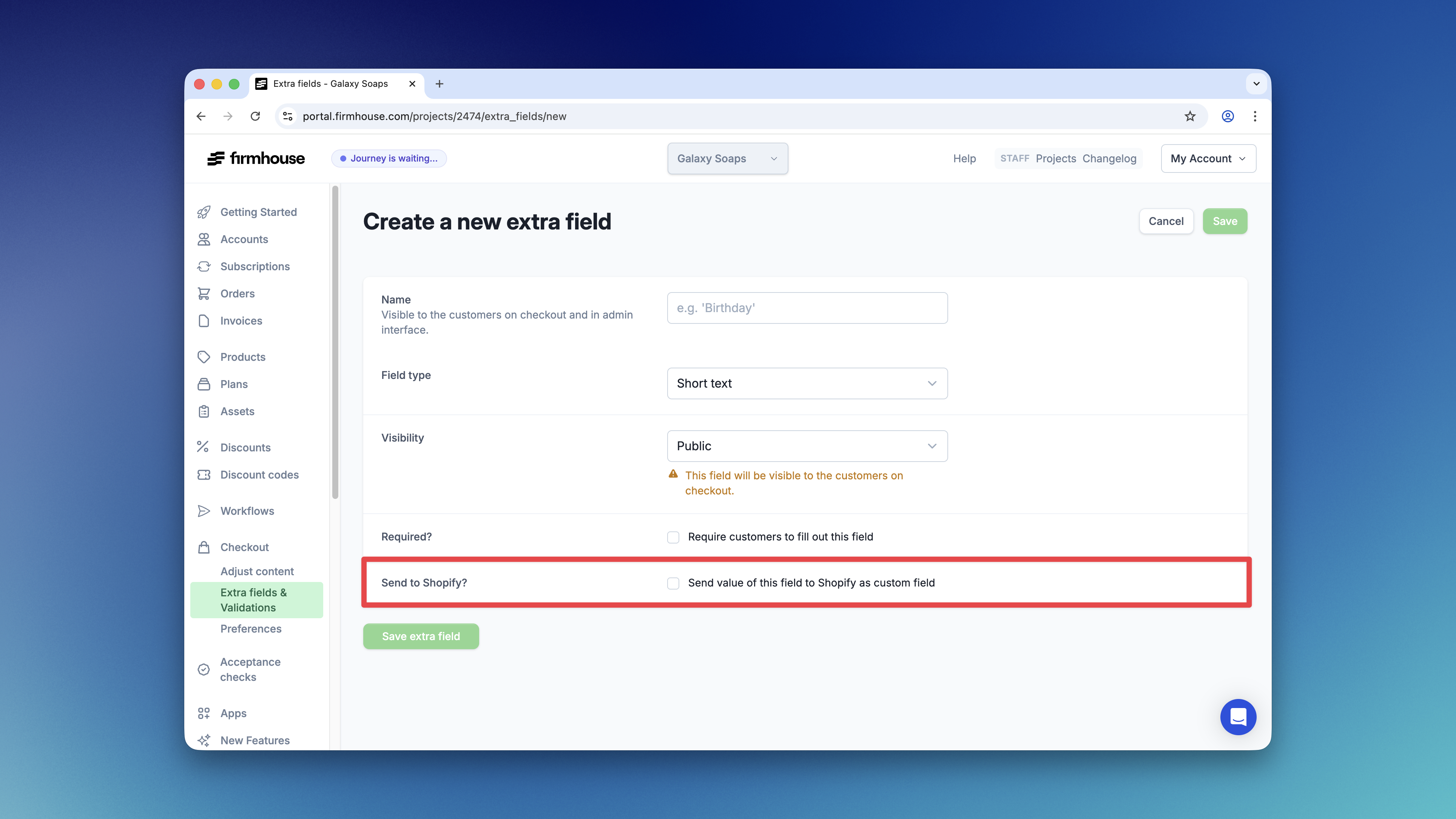 Extra Fields Send to Shopify