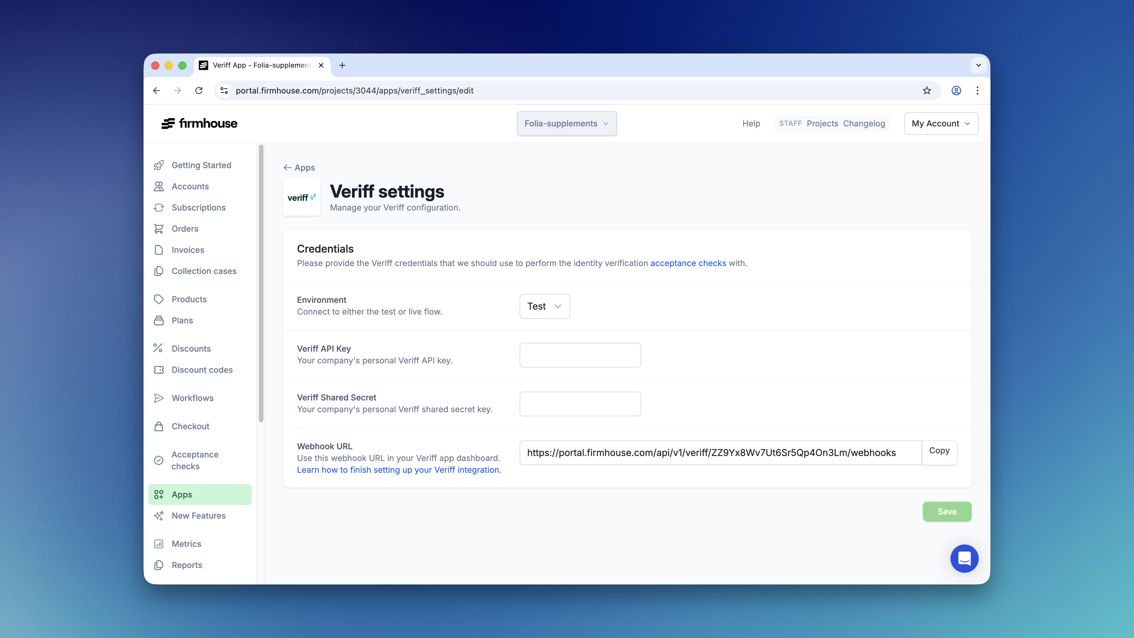 Firmhouse Veriff App Configuration