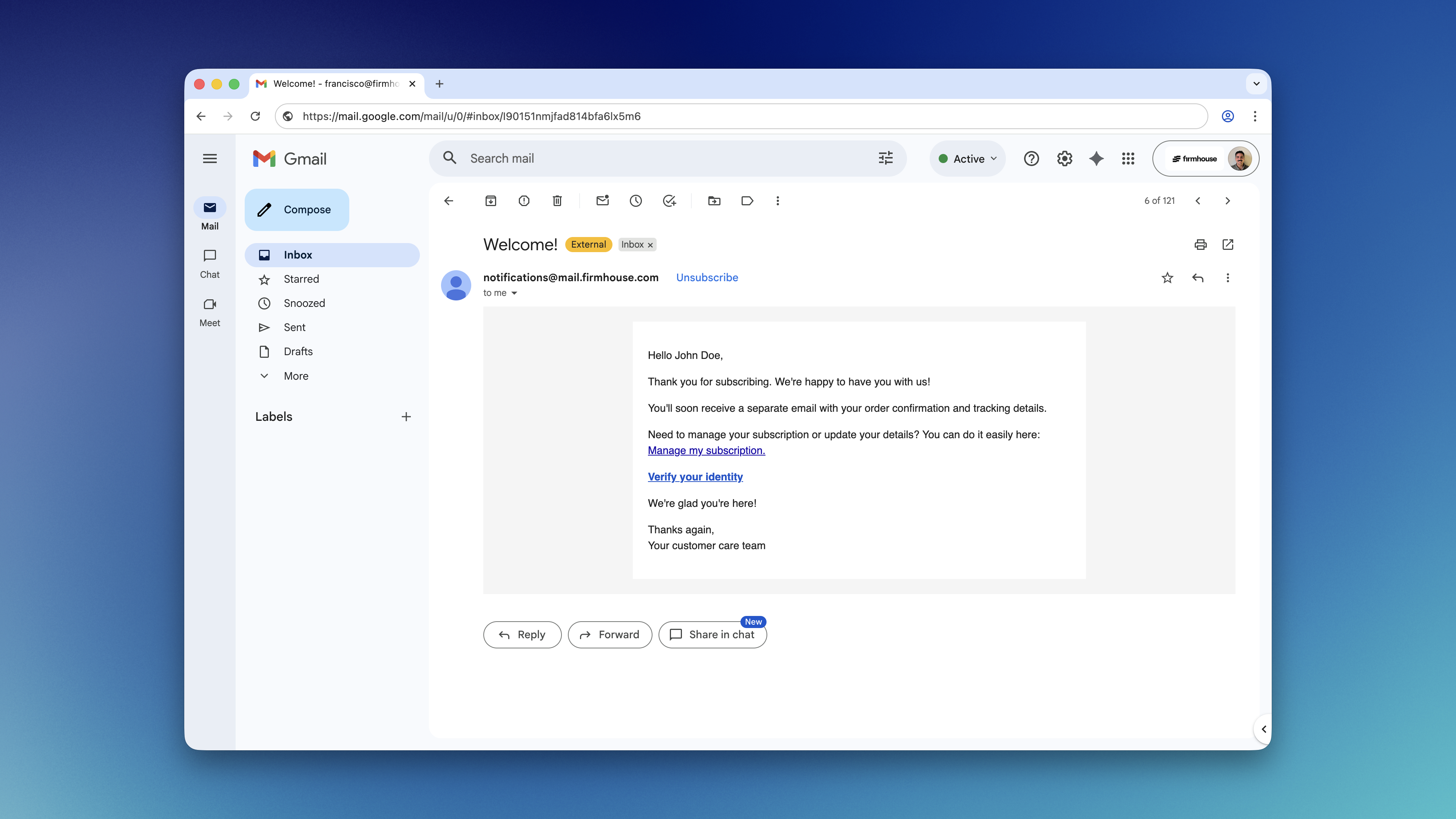 Confirmation Email Example