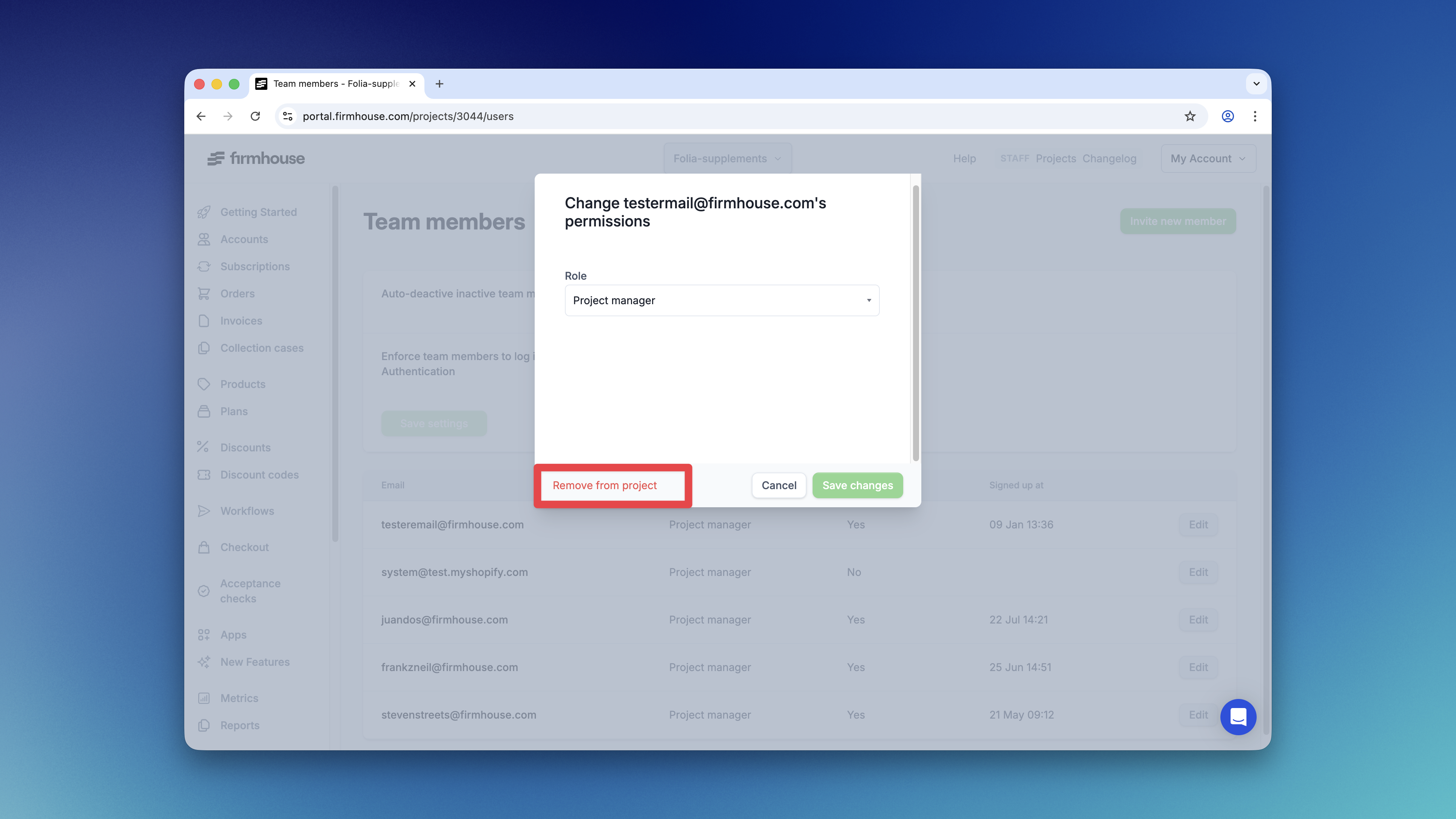Remove Team Member Button