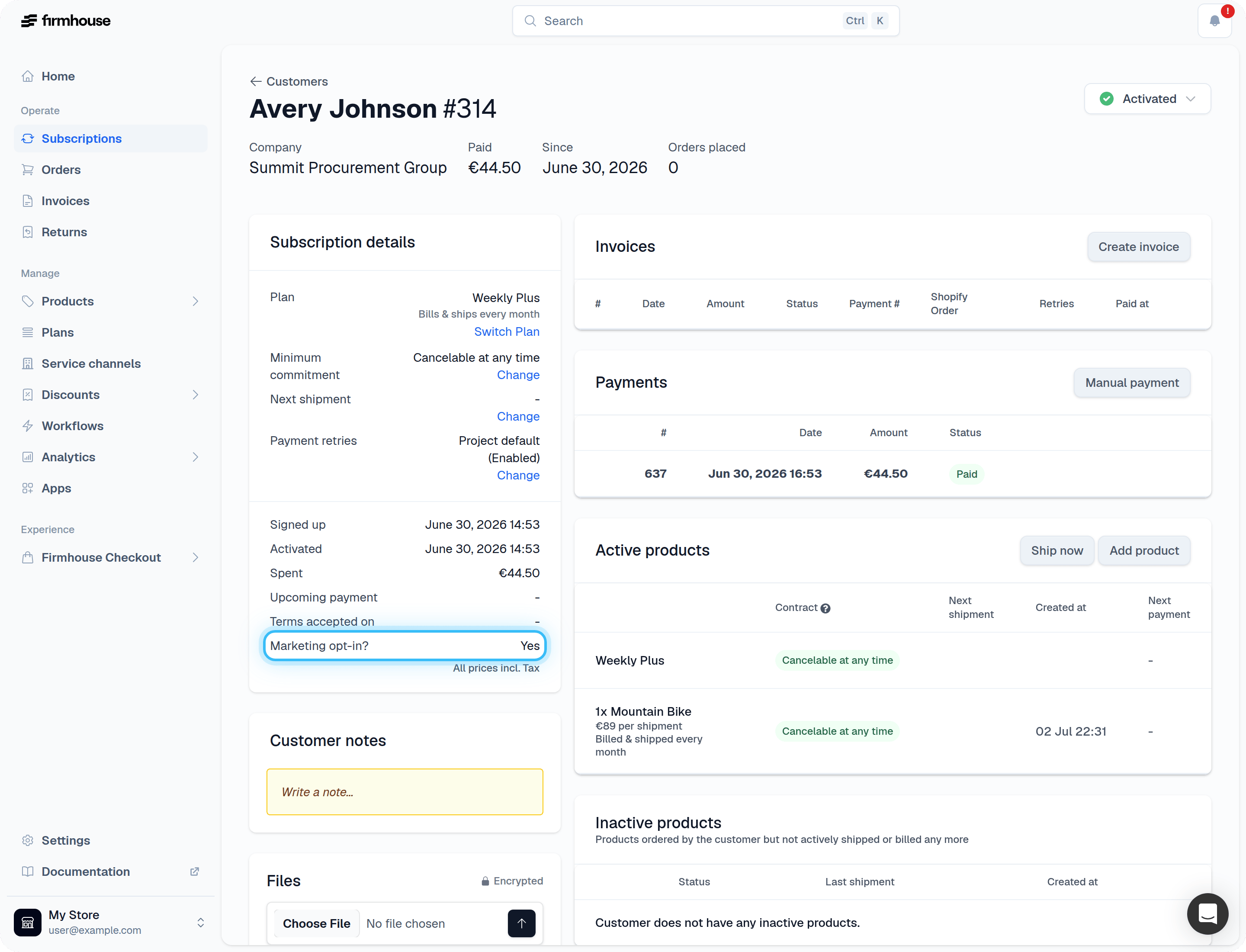 Customer Subscription Details with Marketing Consent Status