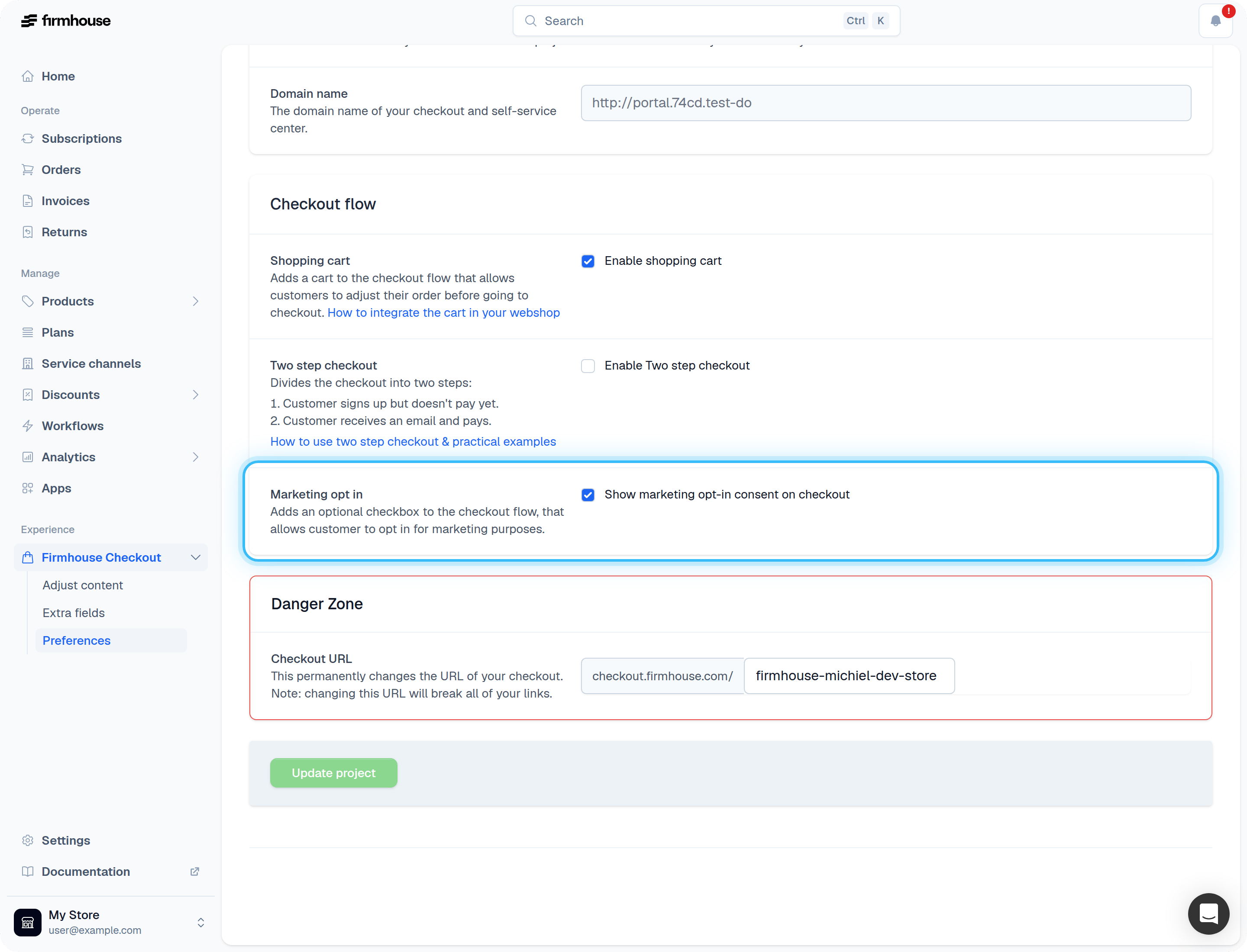 Checkout Preferences with Marketing Opt-in Setting