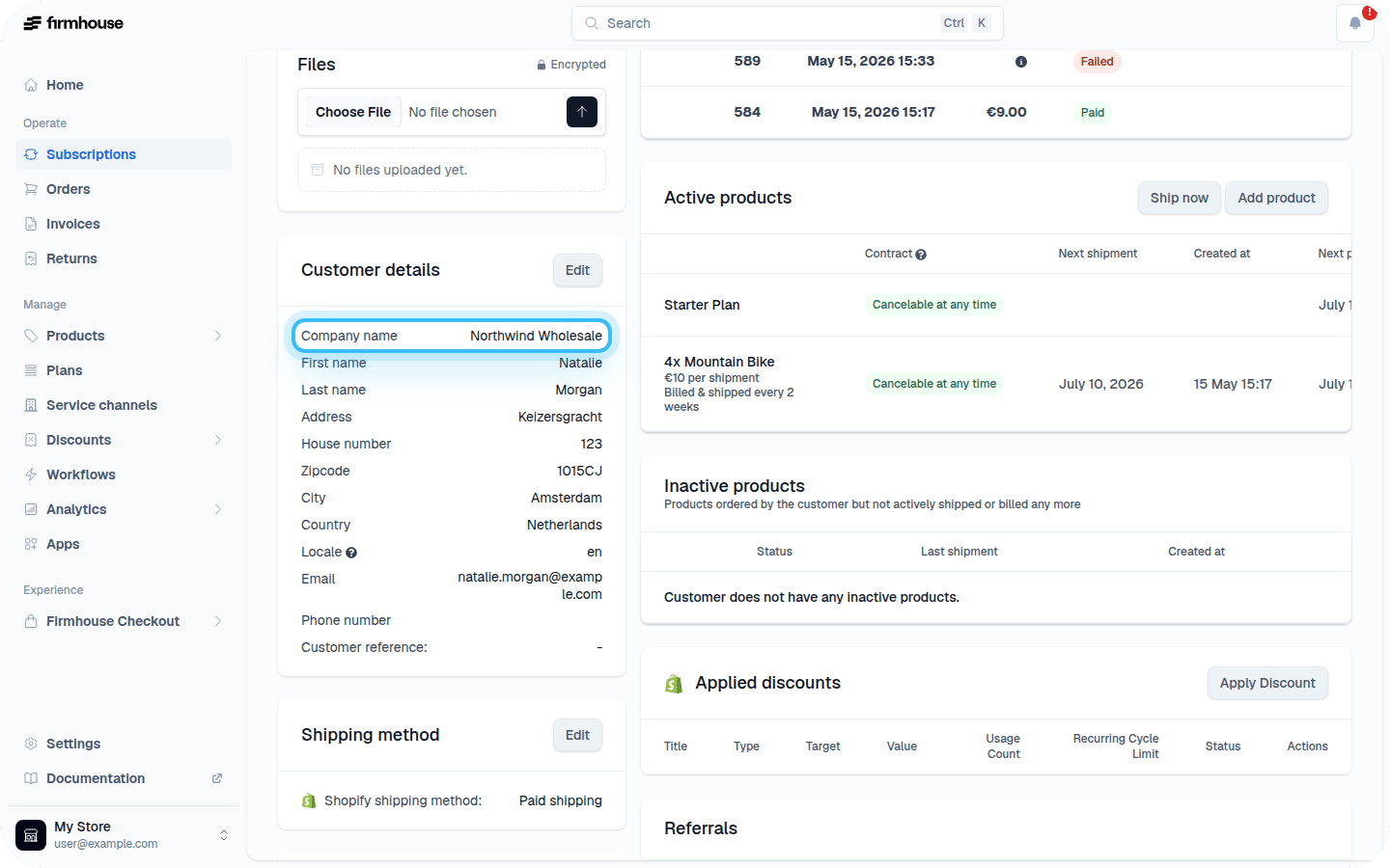 Customer details showing company name