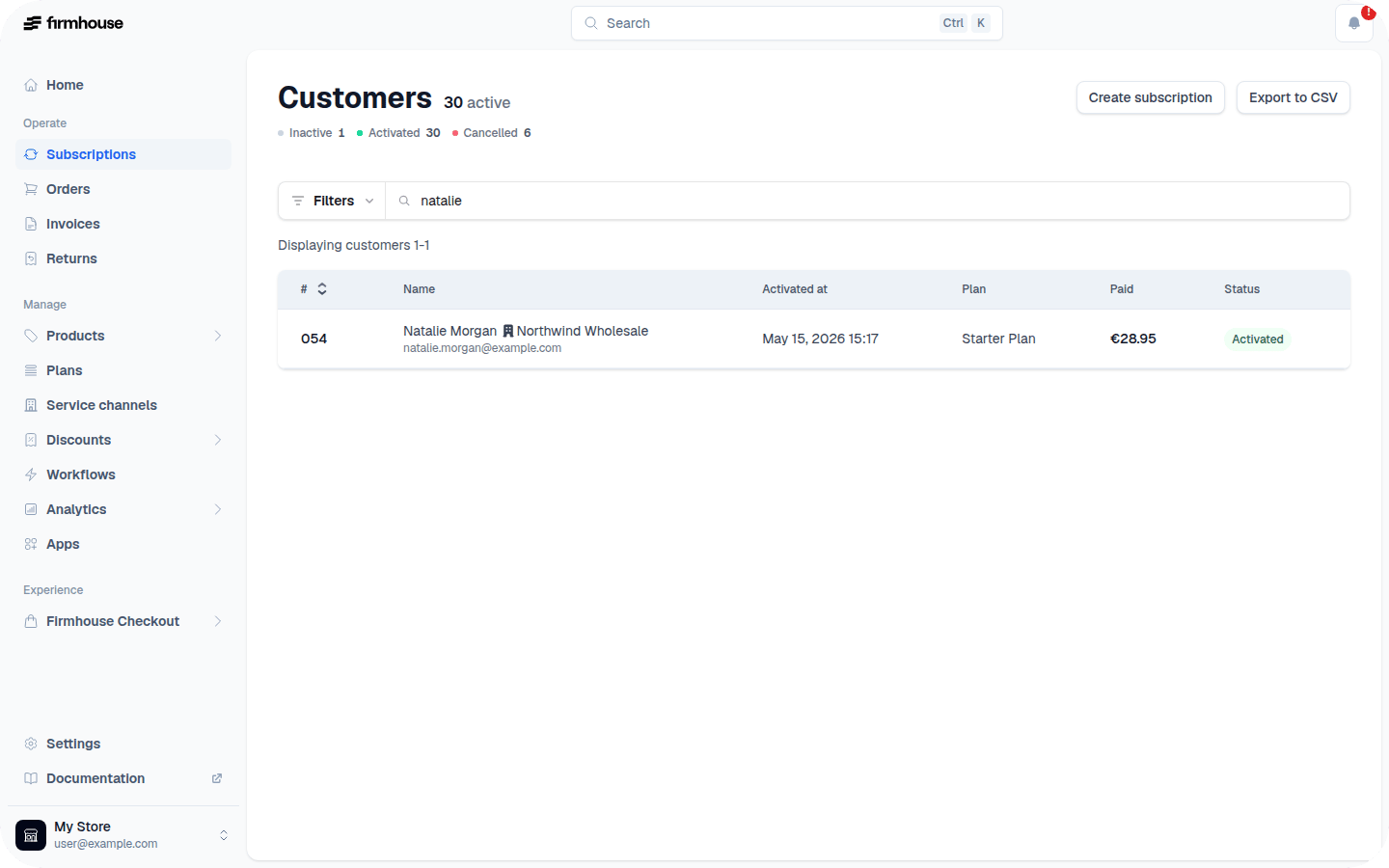 Customers list showing company names