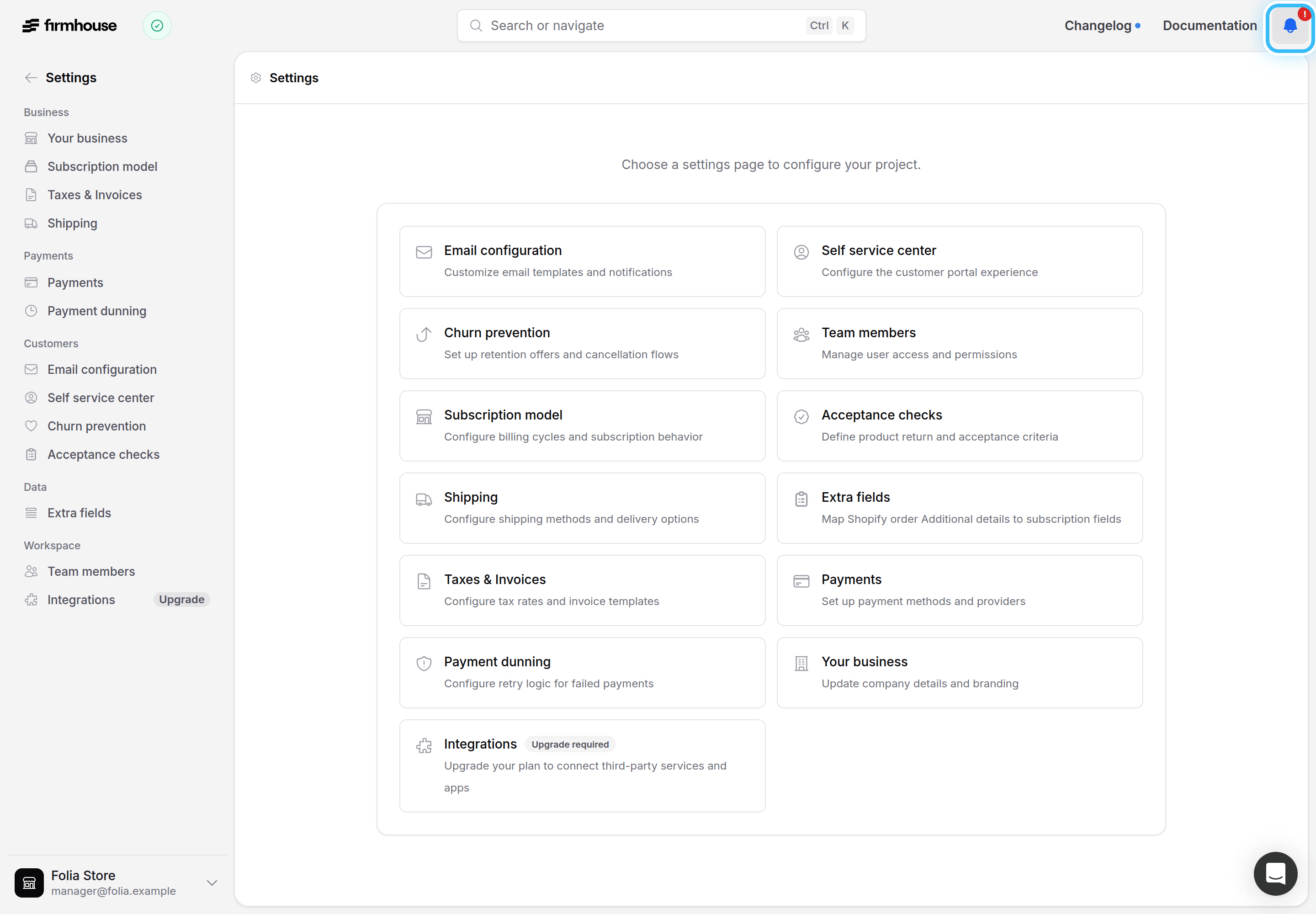Project settings page with the Alerts button highlighted