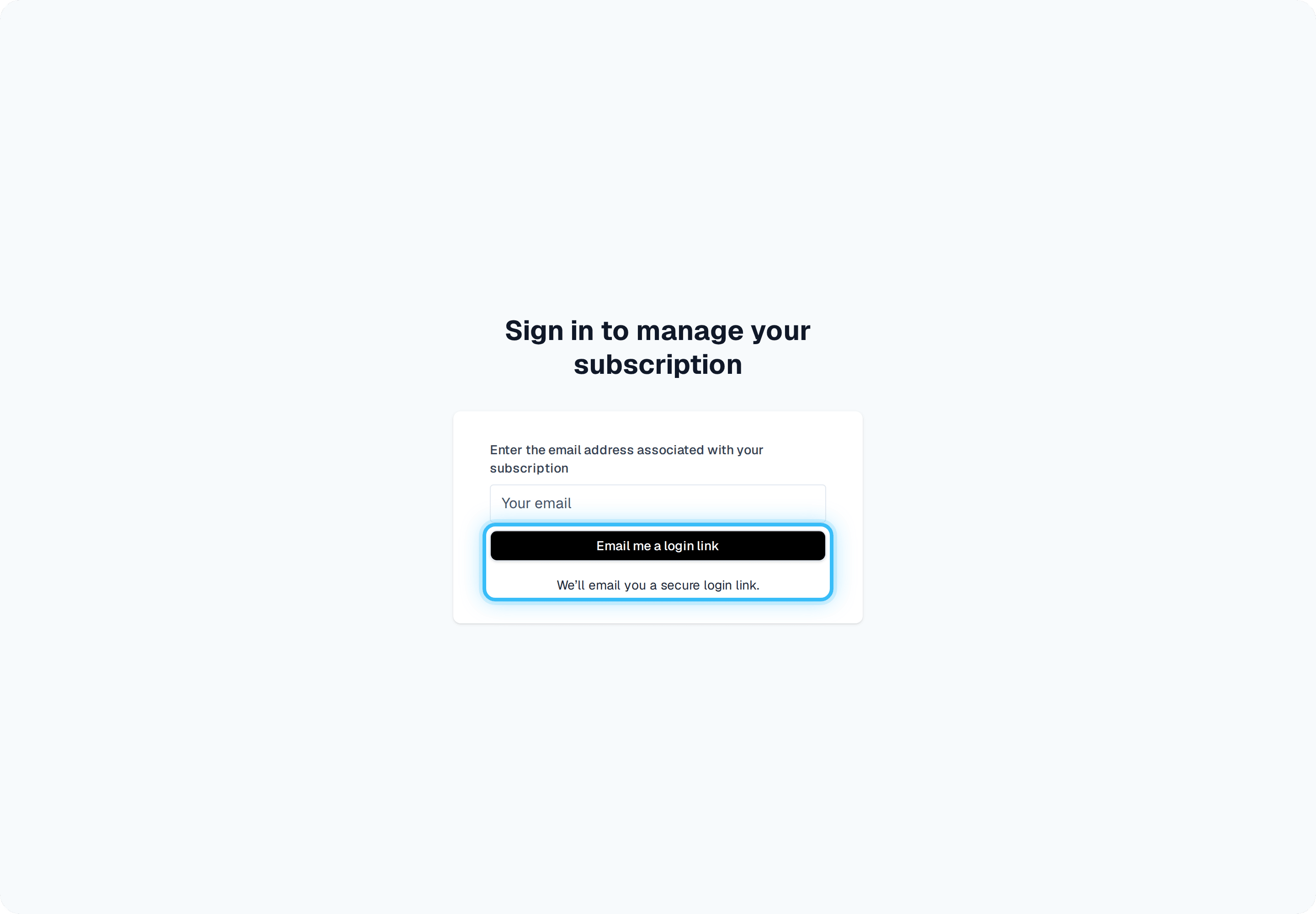 Customer Portal login form with a custom submit button label and hint highlighted