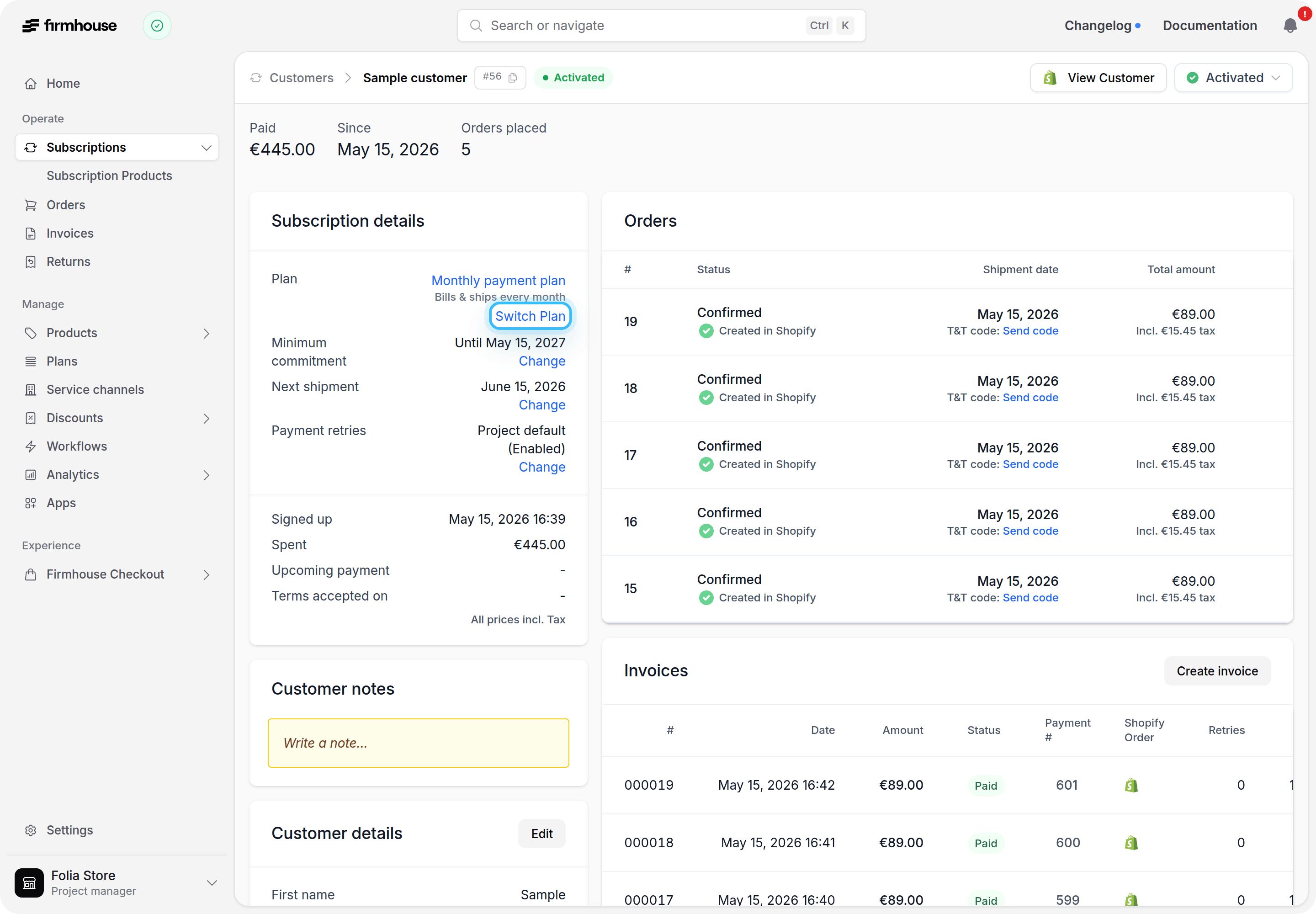 Subscription details with the Switch Plan action highlighted