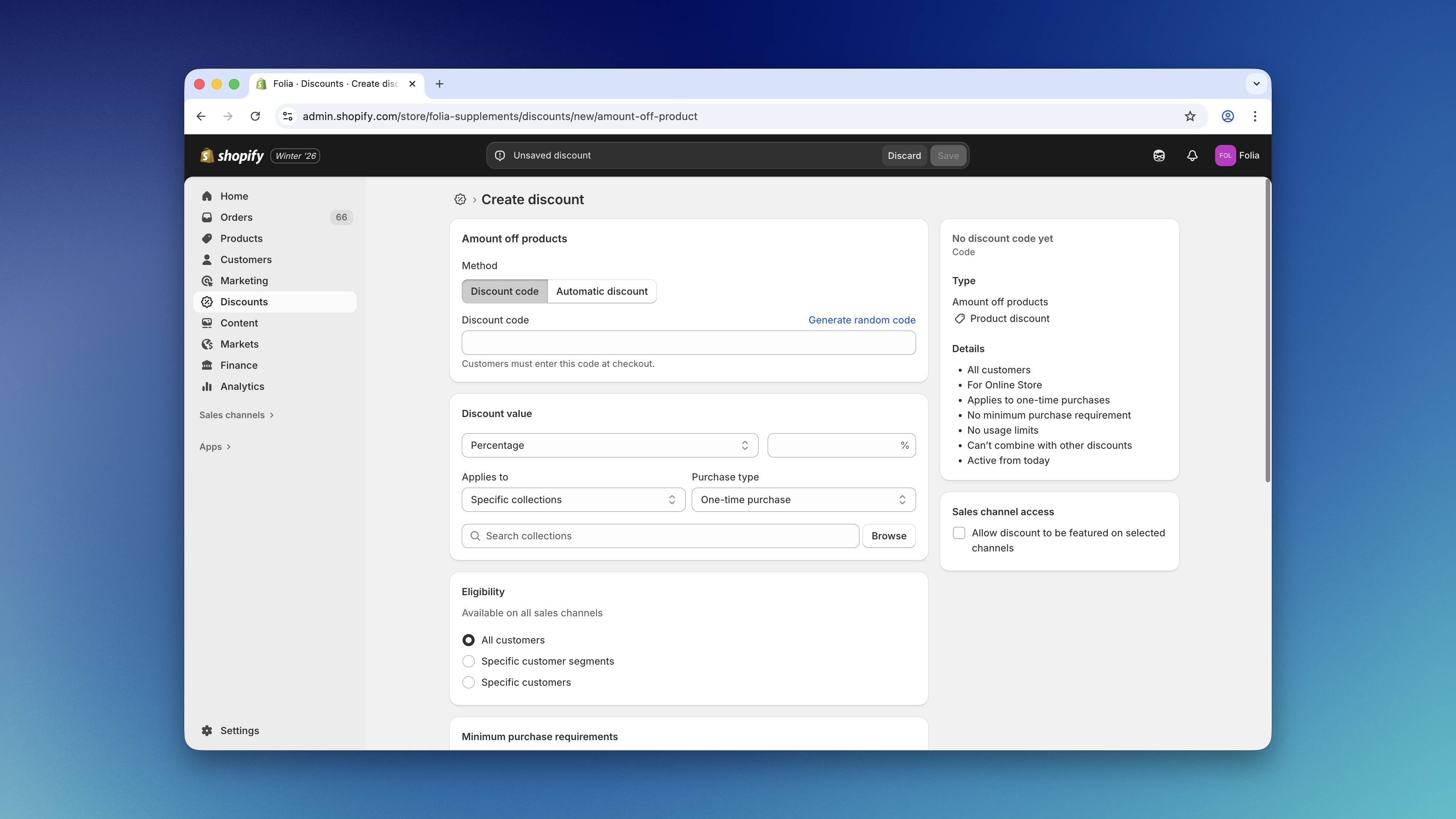 Amount Off Products Settings