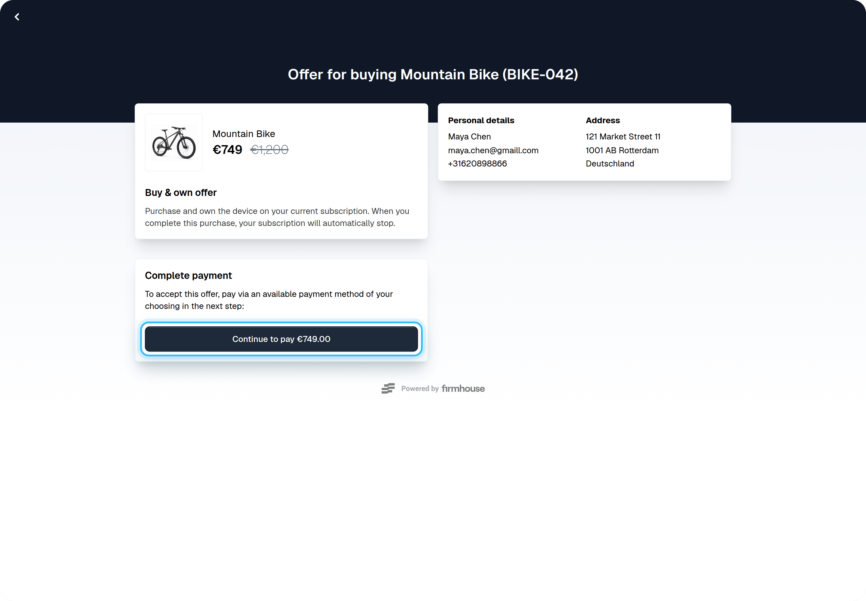 Asset purchase offer checkout
