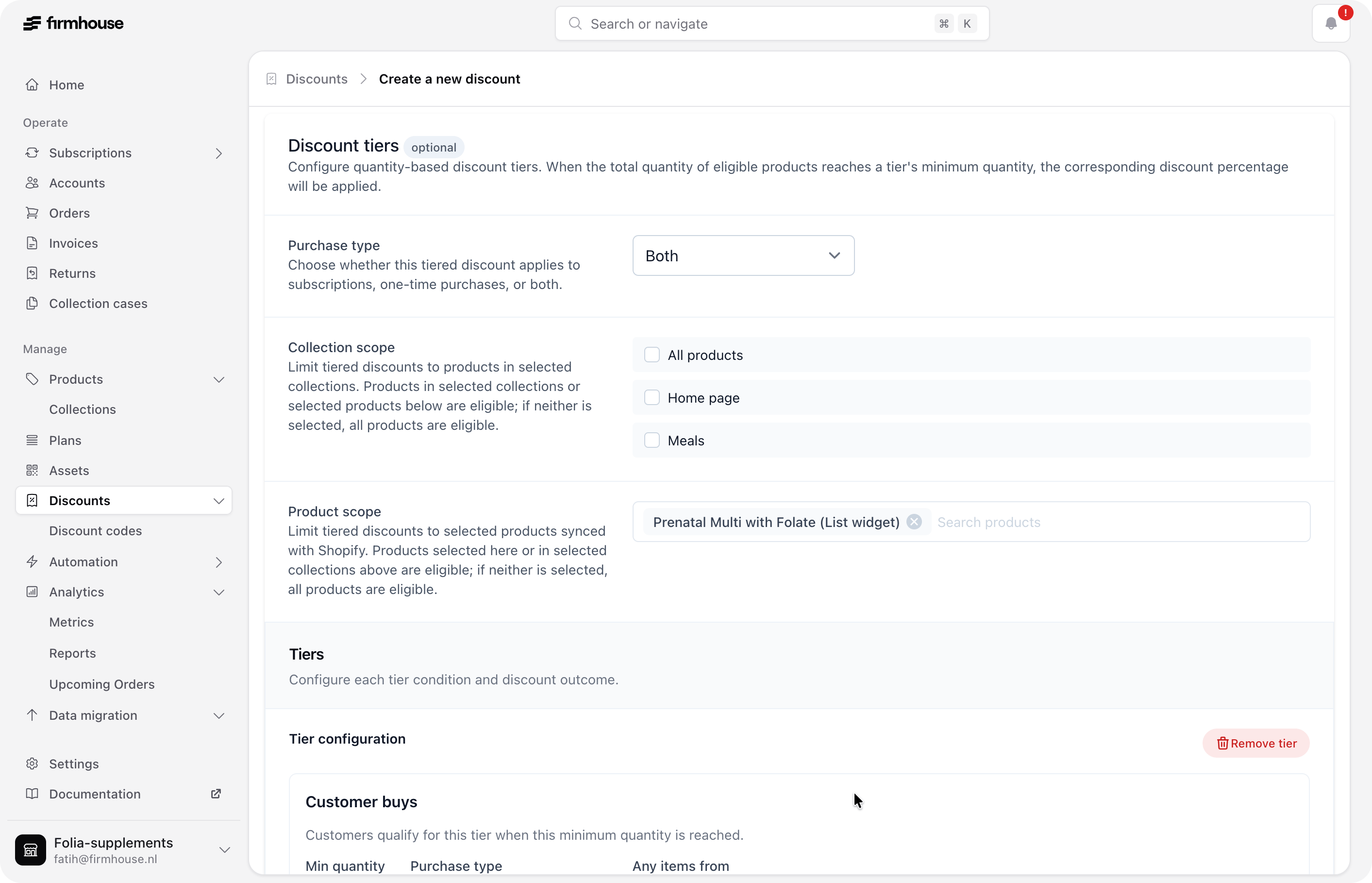 Firmhouse tiered discount scoped to the same single product used in Kaching