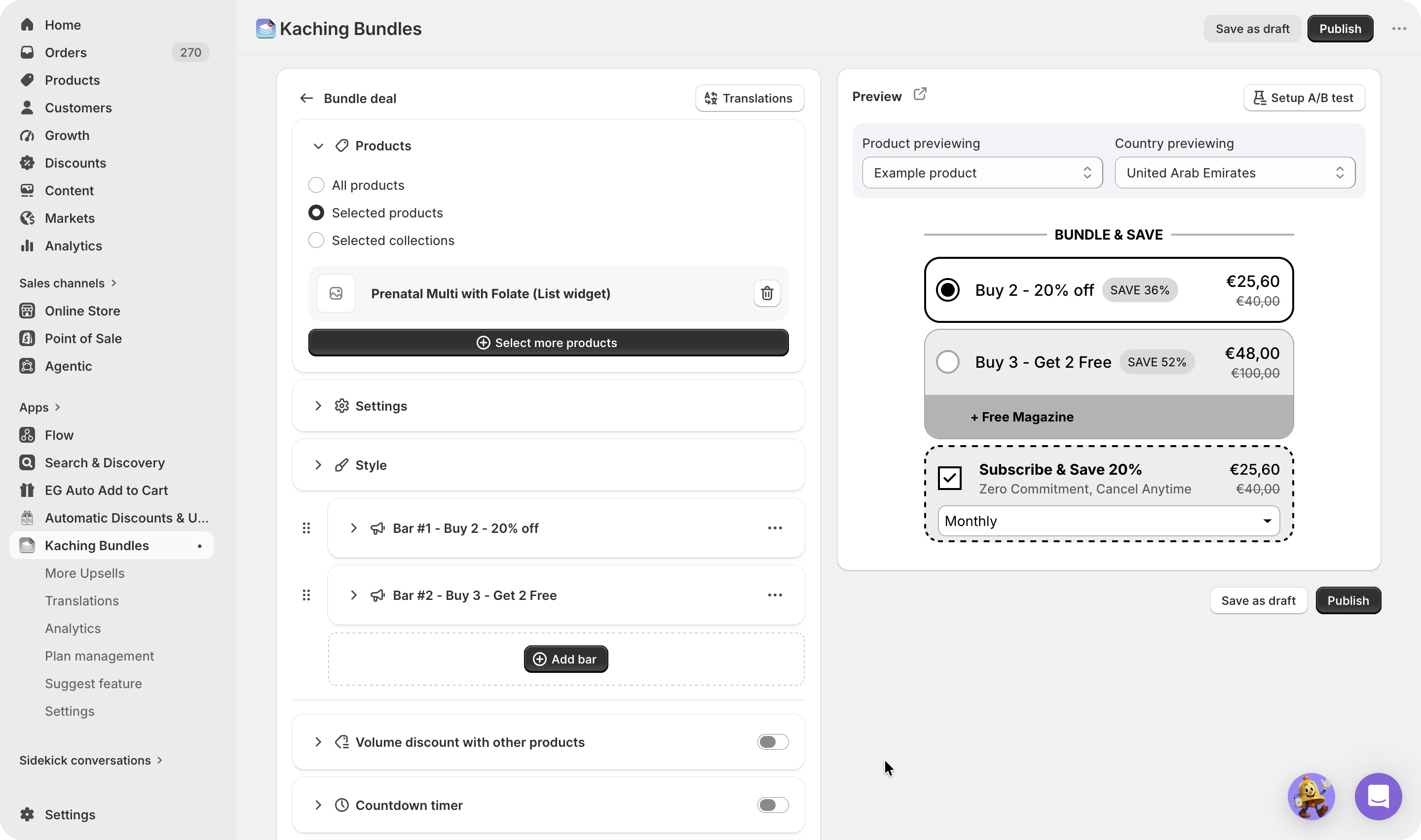 Kaching bundle with one selected product and two BXGY bars