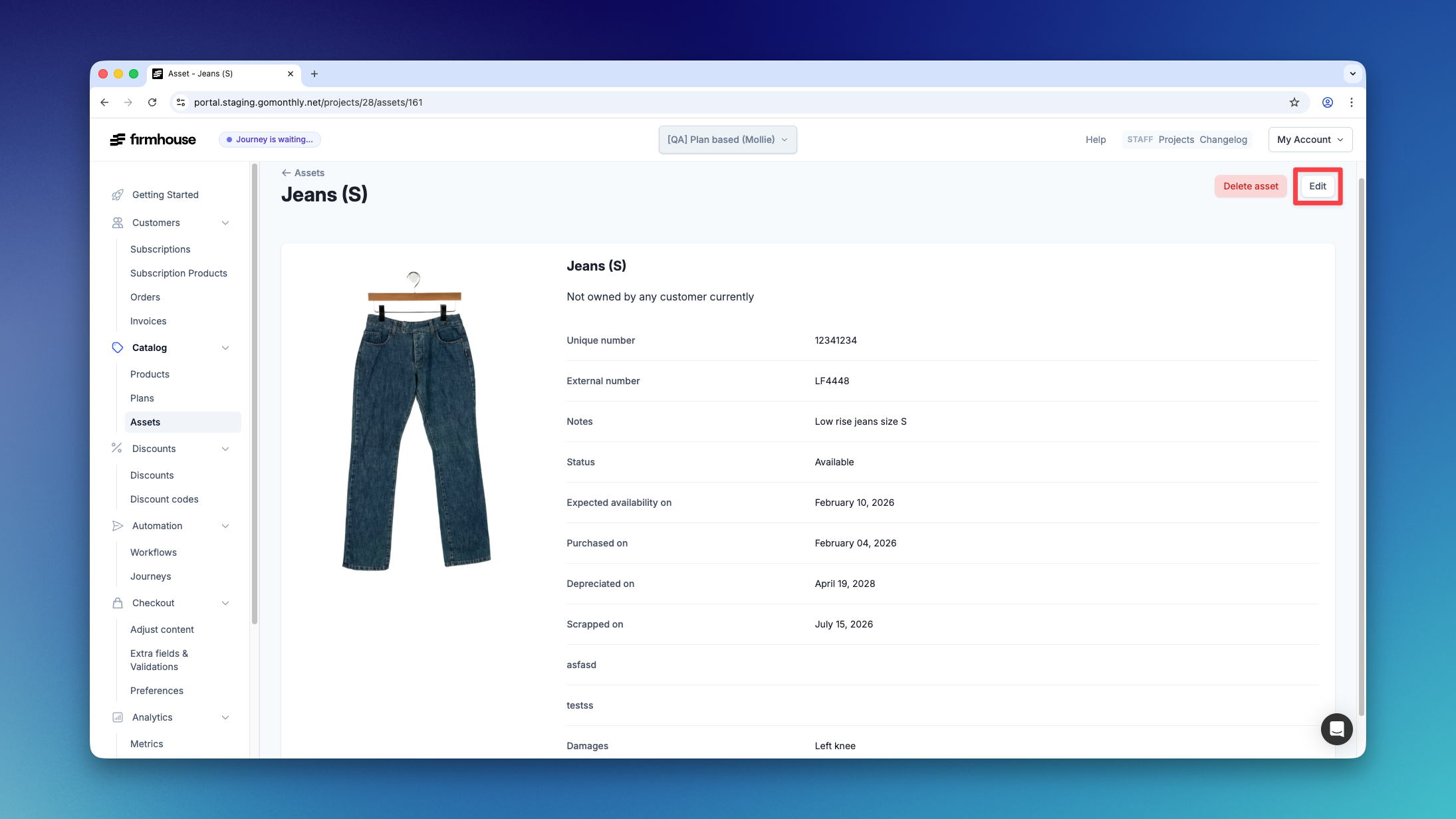 Asset Detail Edit Button