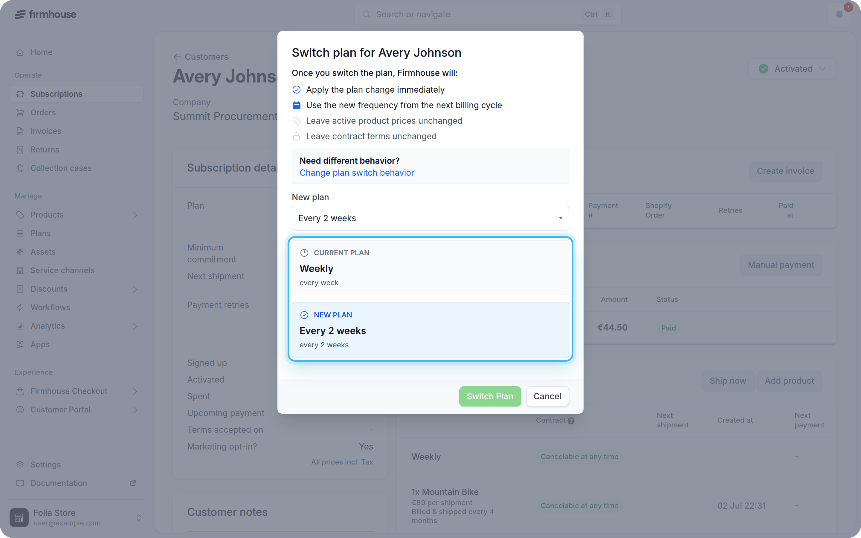 Current and new plan preview