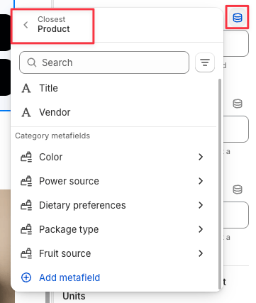 Open the dynamic-source picker and go back from Closest Product