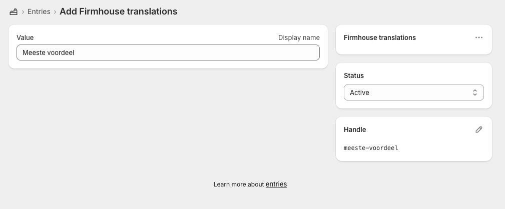 Create an active metaobject entry containing the original label