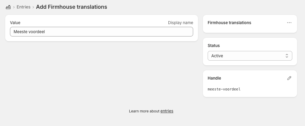 Create an active metaobject entry containing the original label