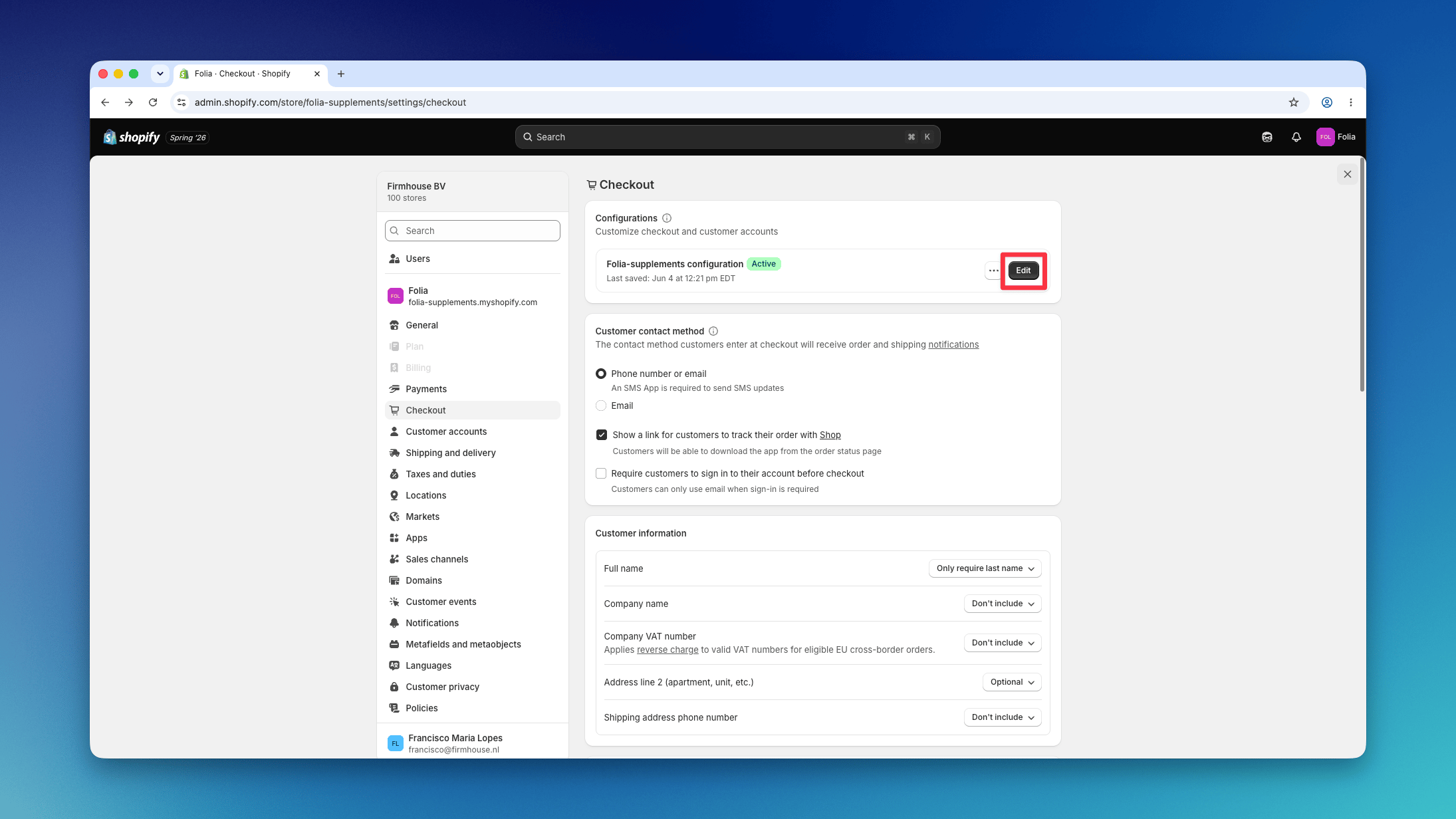 Customer Account Portal Edit Button
