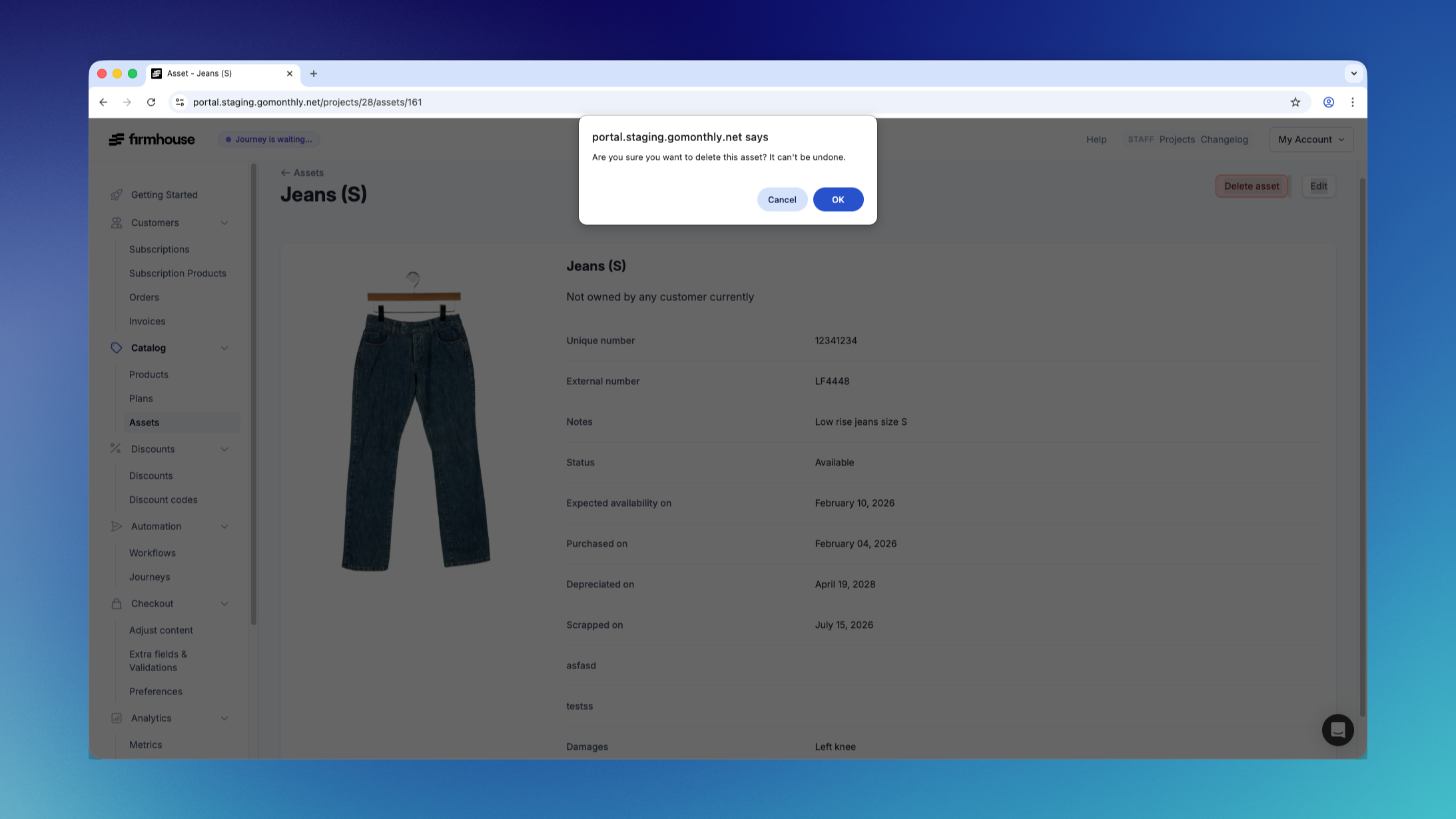Delete Asset Confirmation