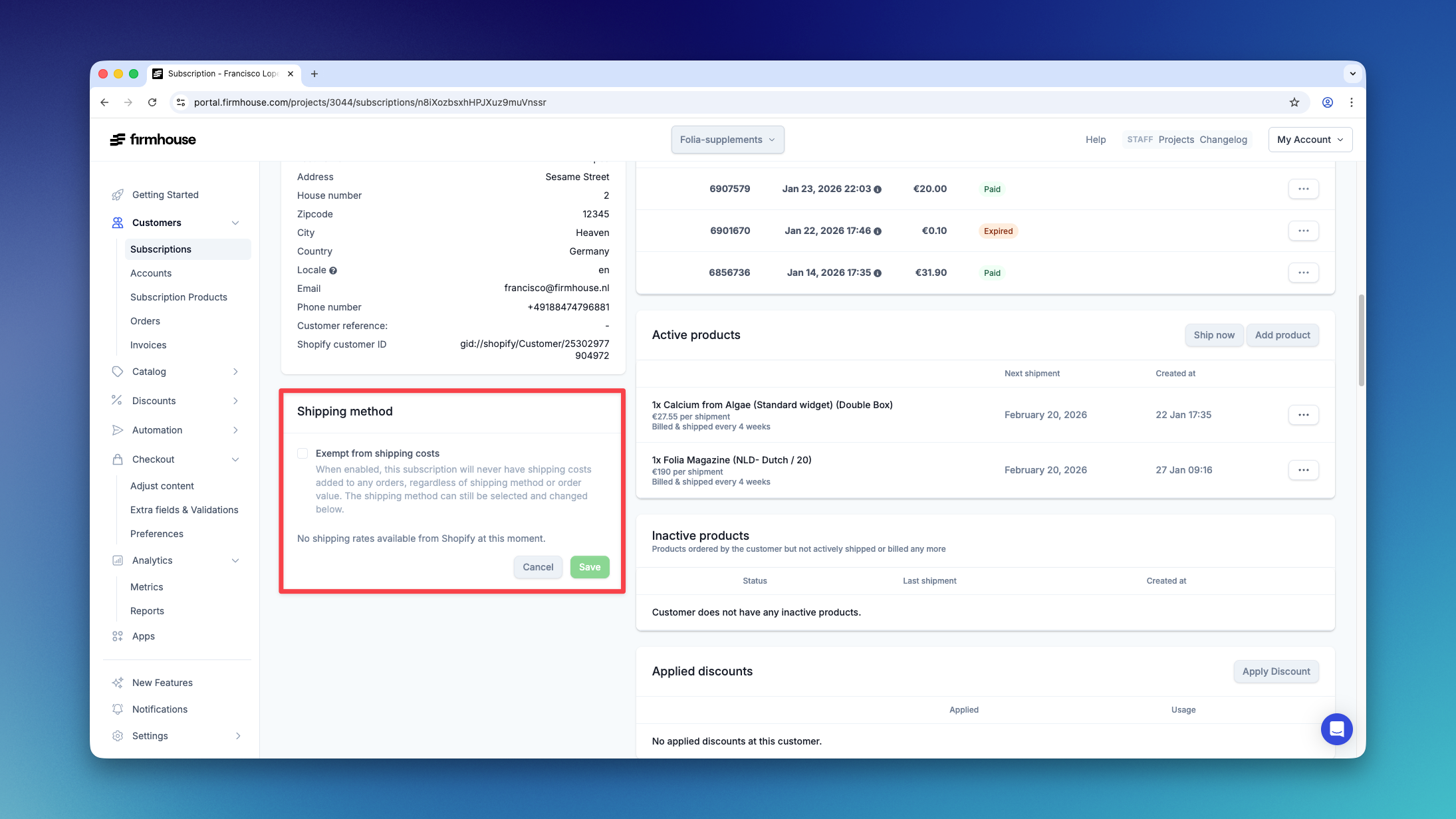 Exempt Shipping Costs