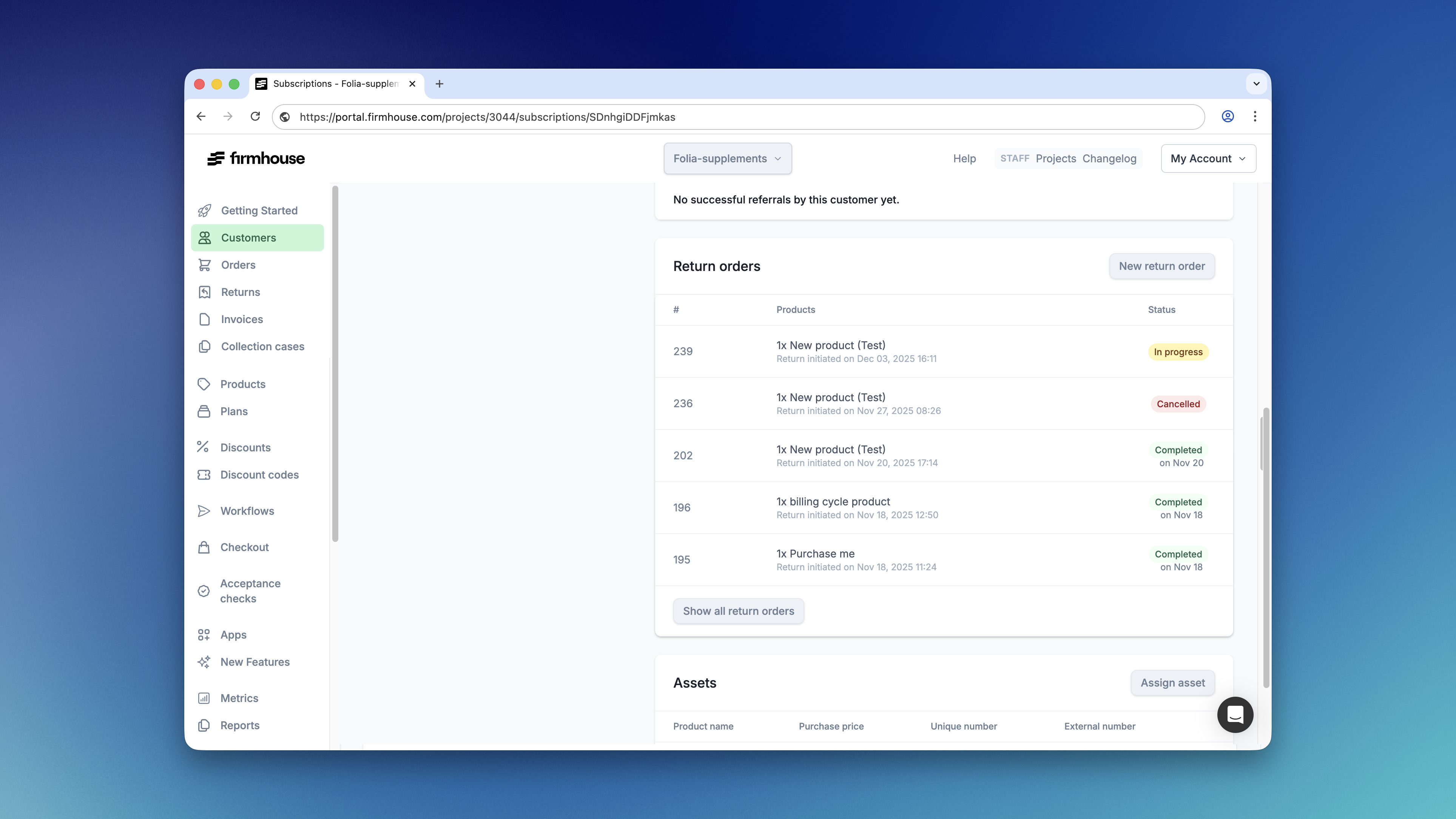 Return Customer Orders