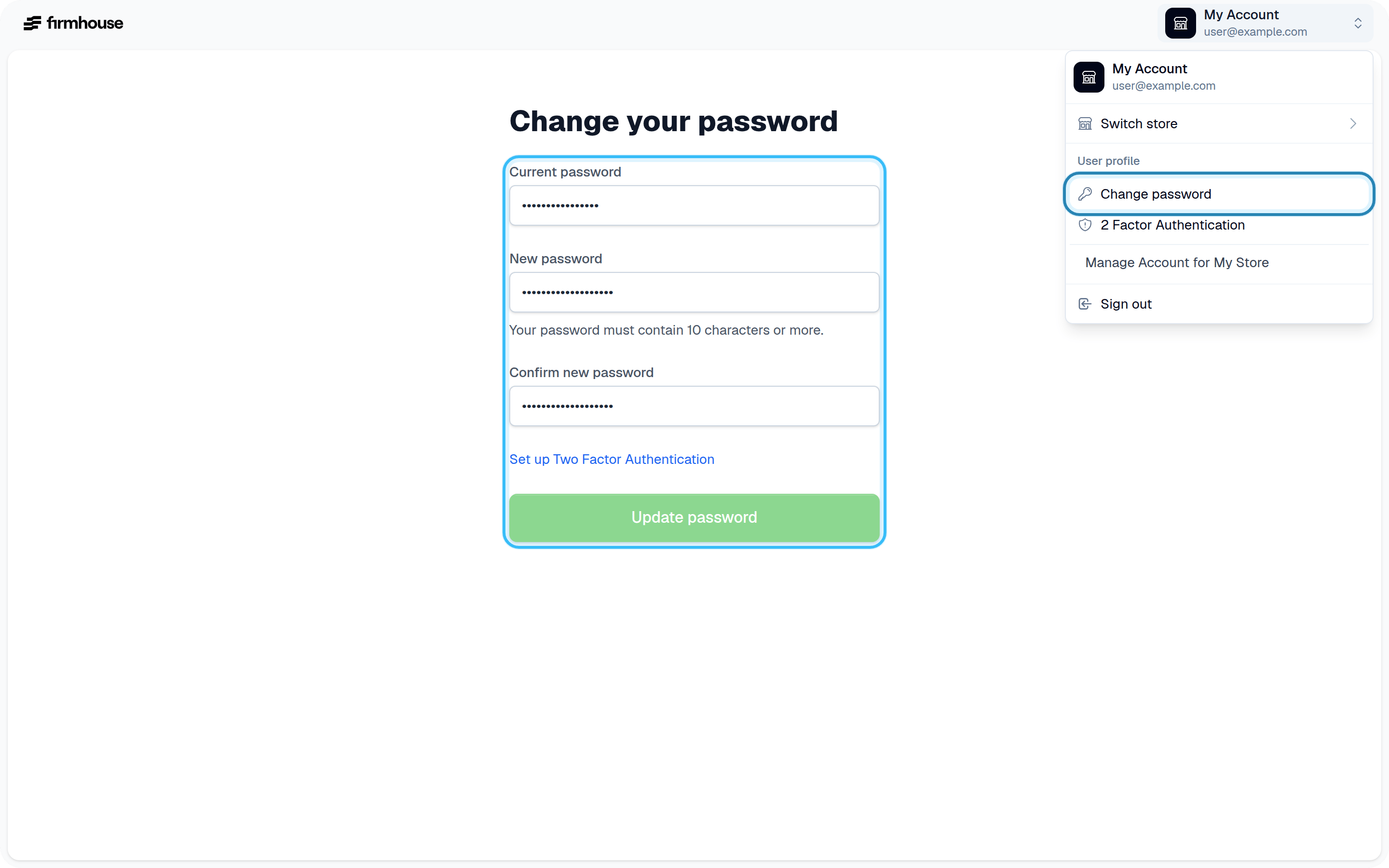 Profile Settings Password Change