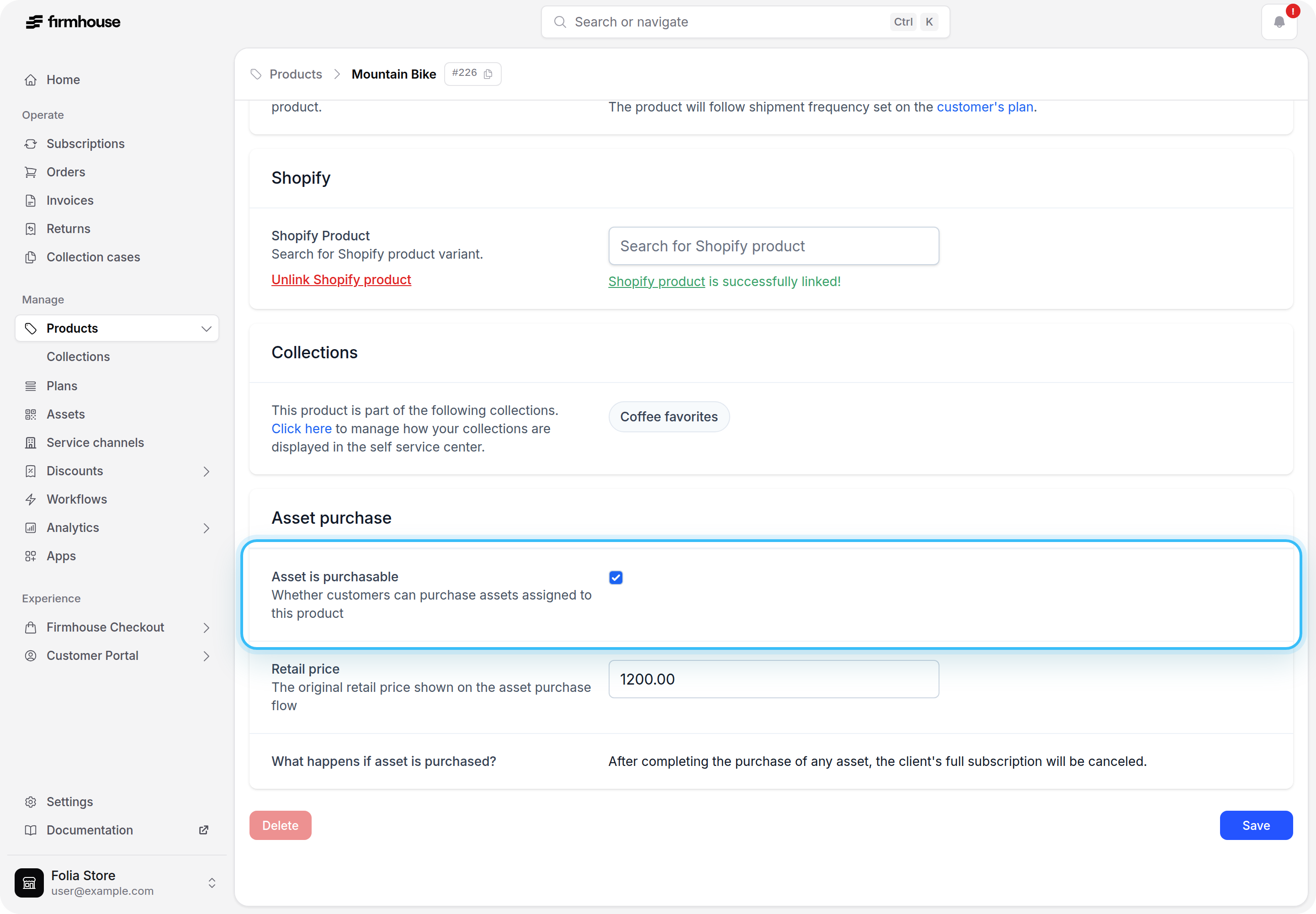 Asset is purchasable product setting