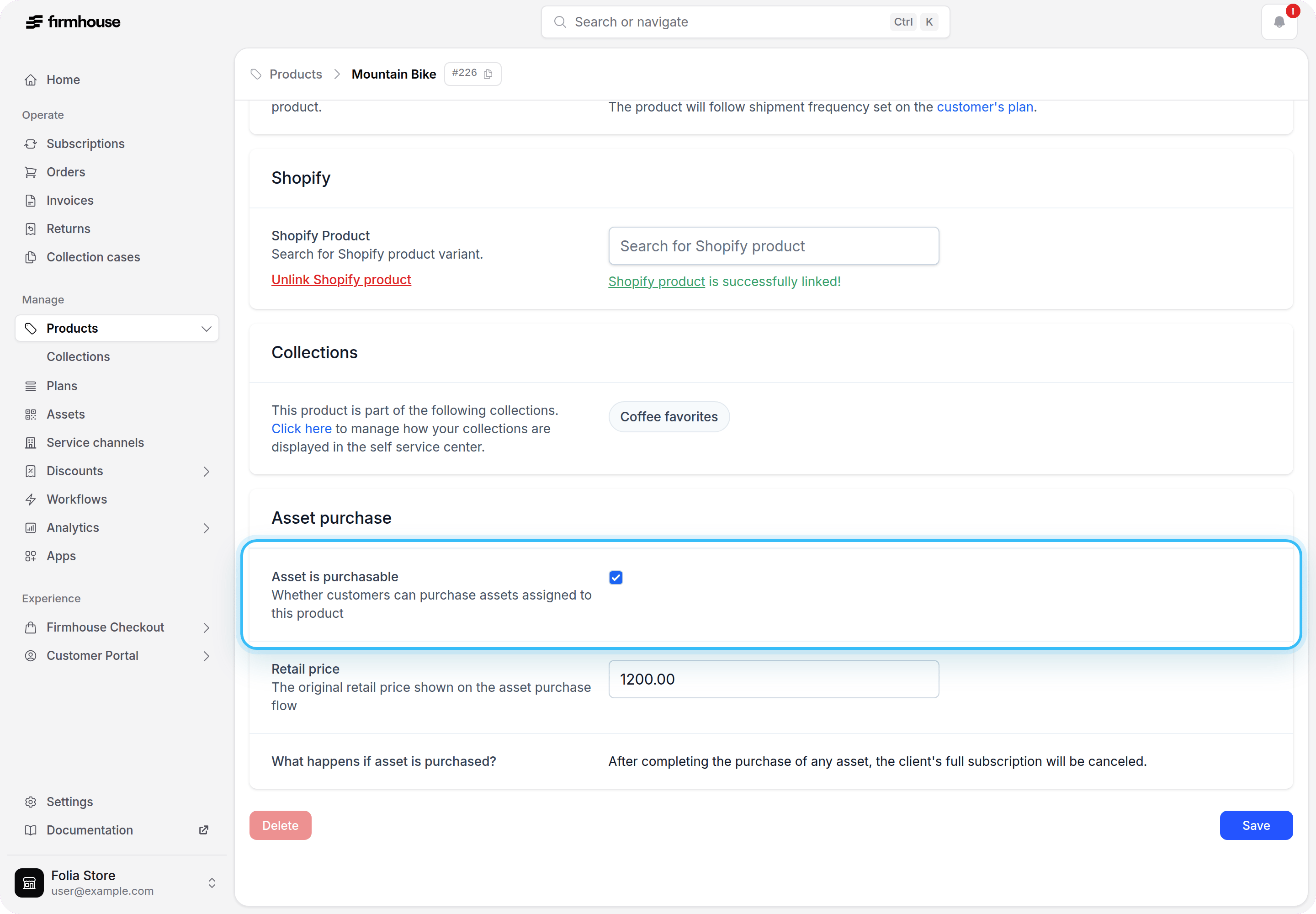 Asset is purchasable product setting