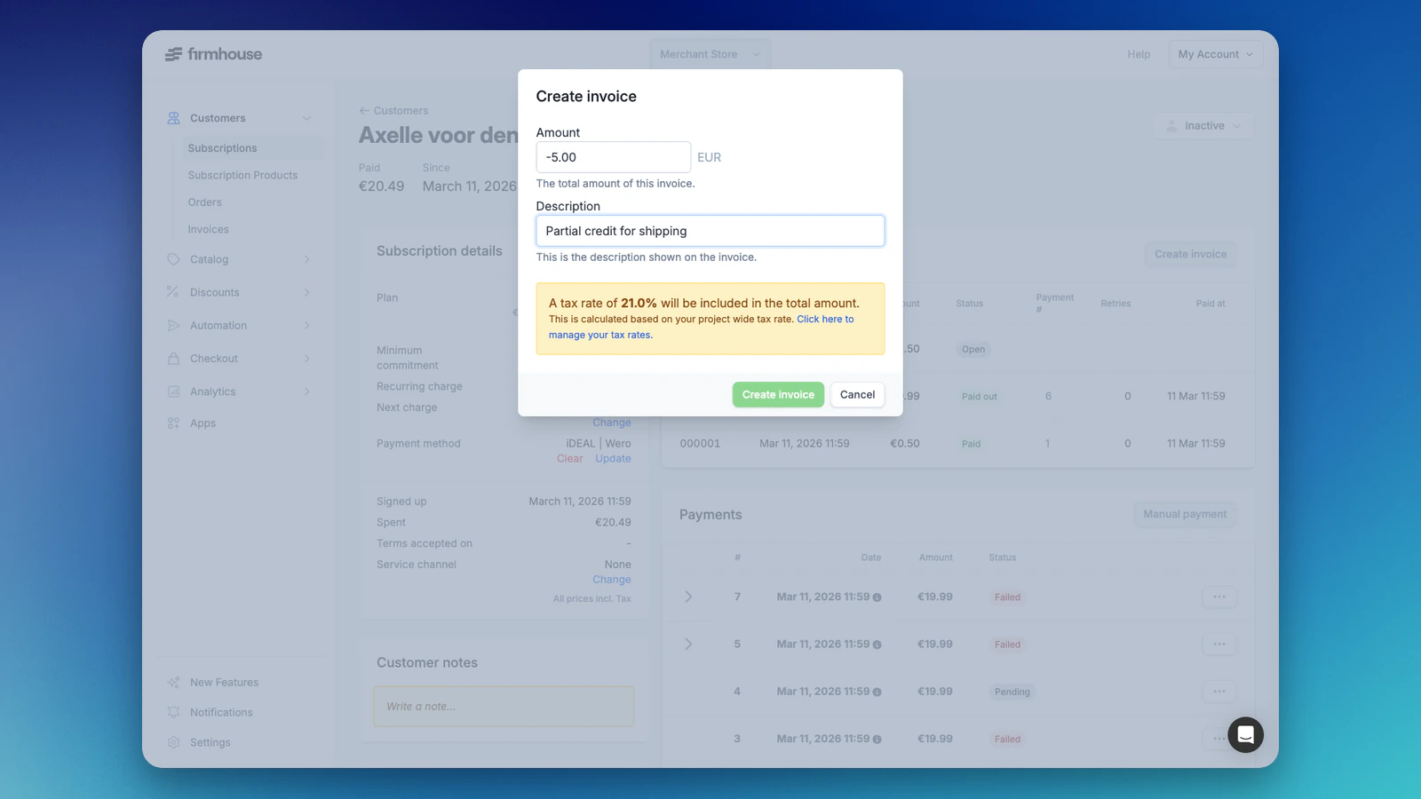 Create Partial Credit Invoice