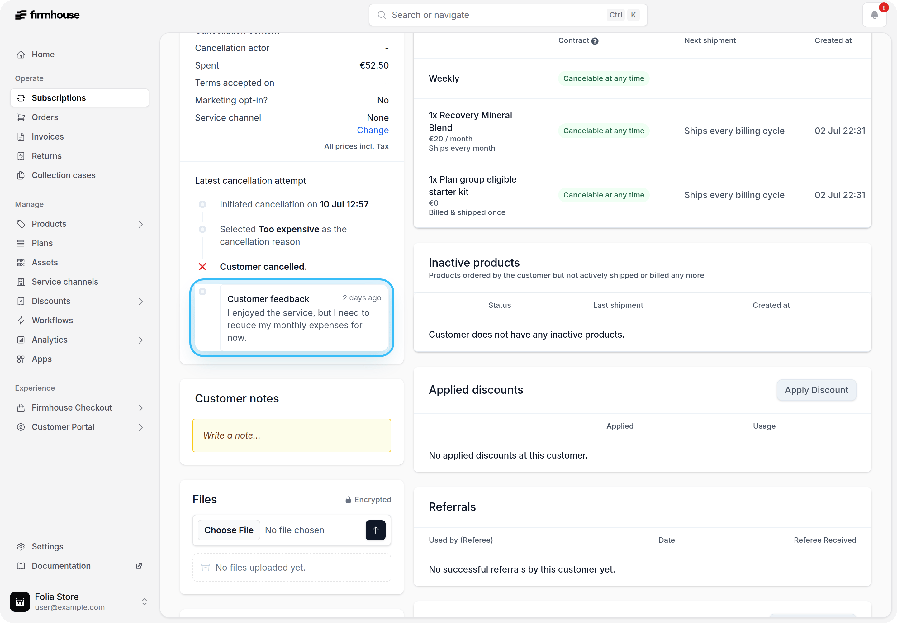 Customer cancellation feedback on detail page