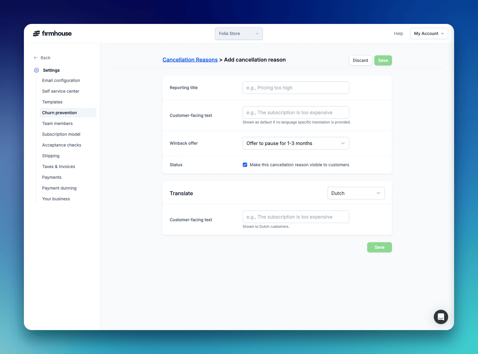 Add cancellation reason form
