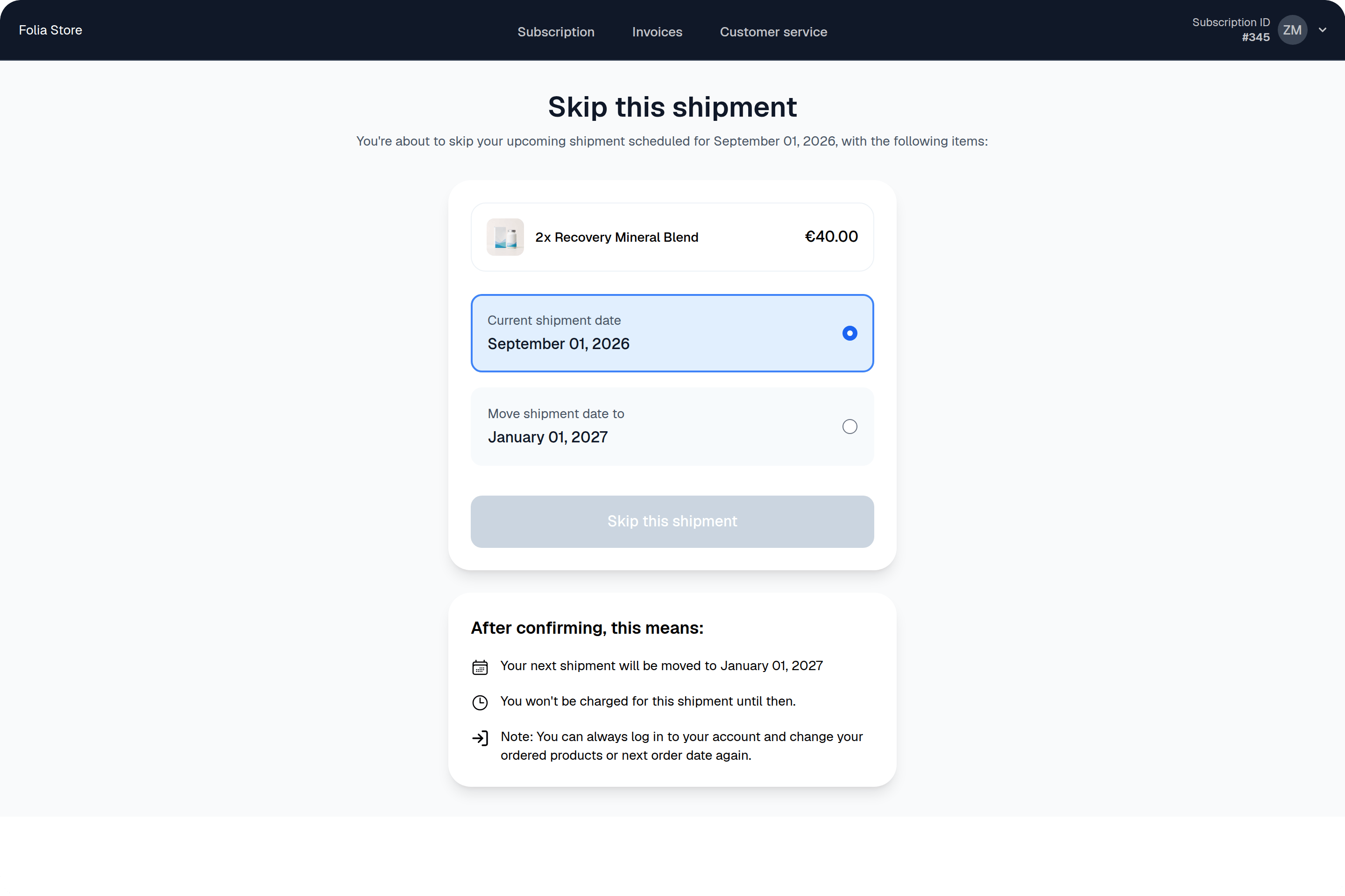 Skip order screen