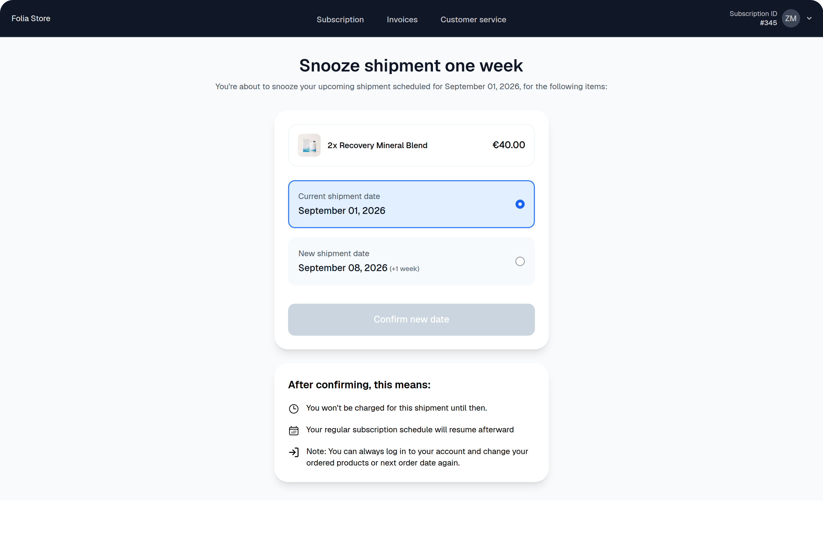 Snooze order screen