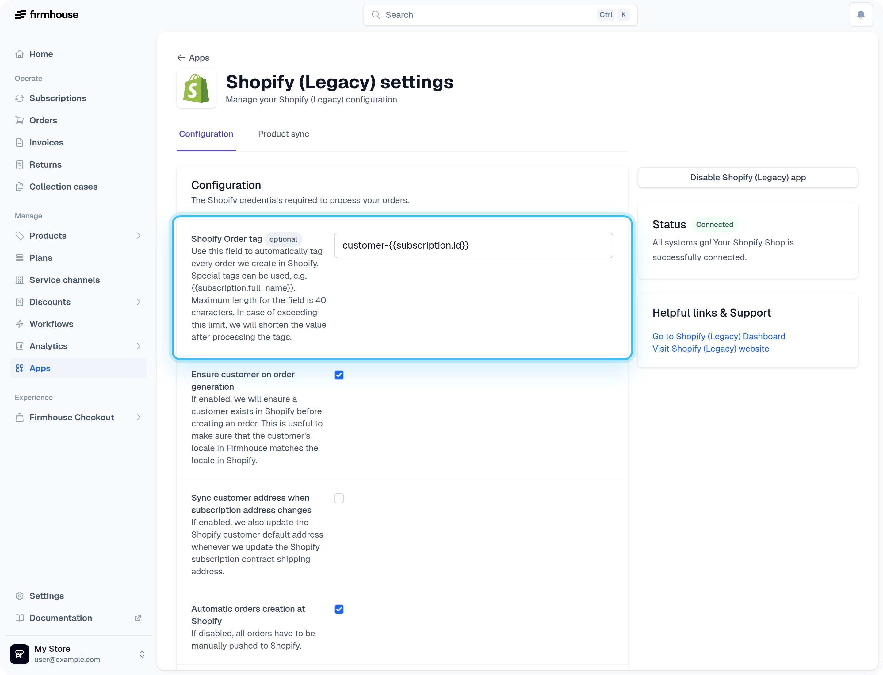 Shopify Order Tag Settings