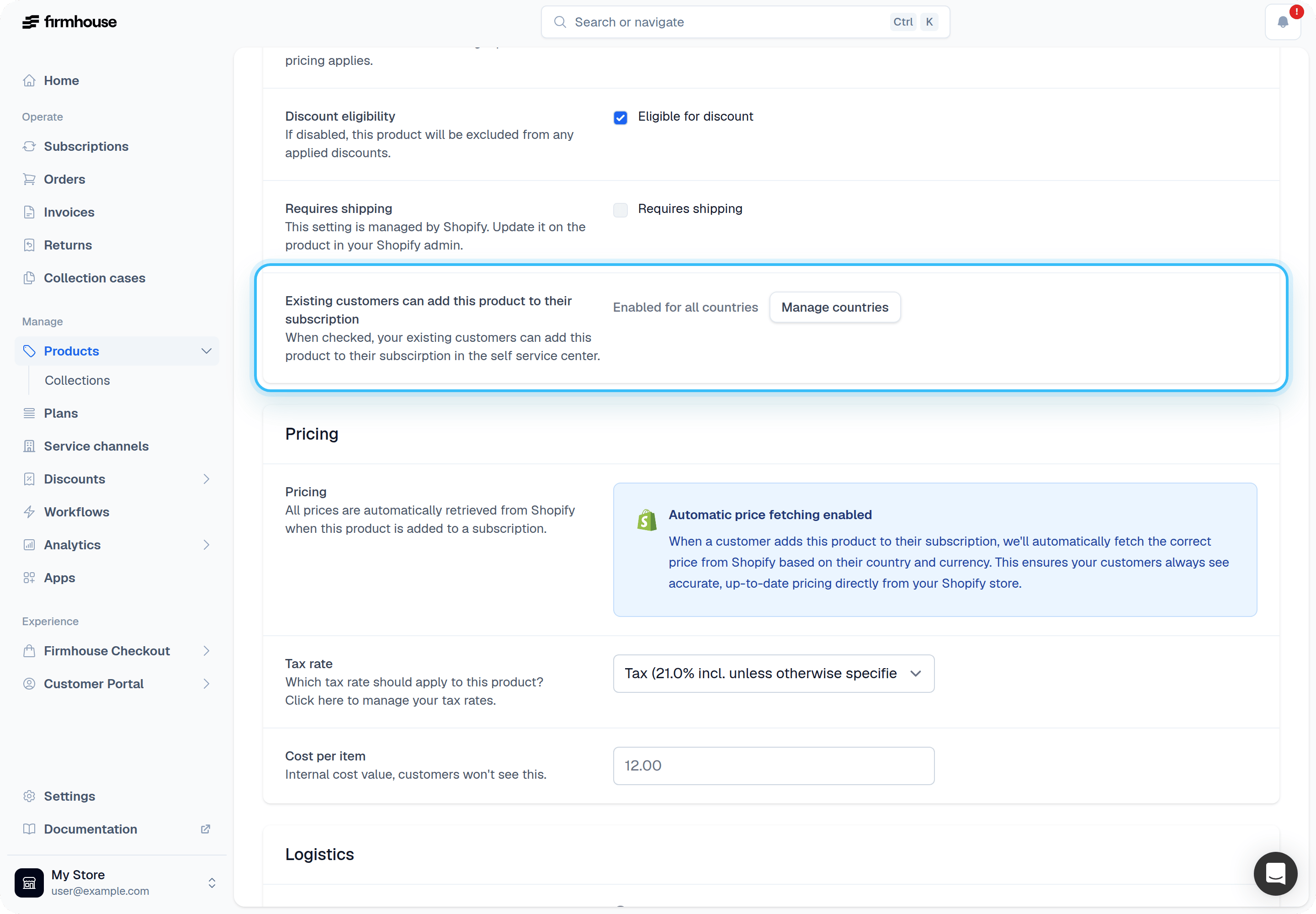 Product settings for SSC availability