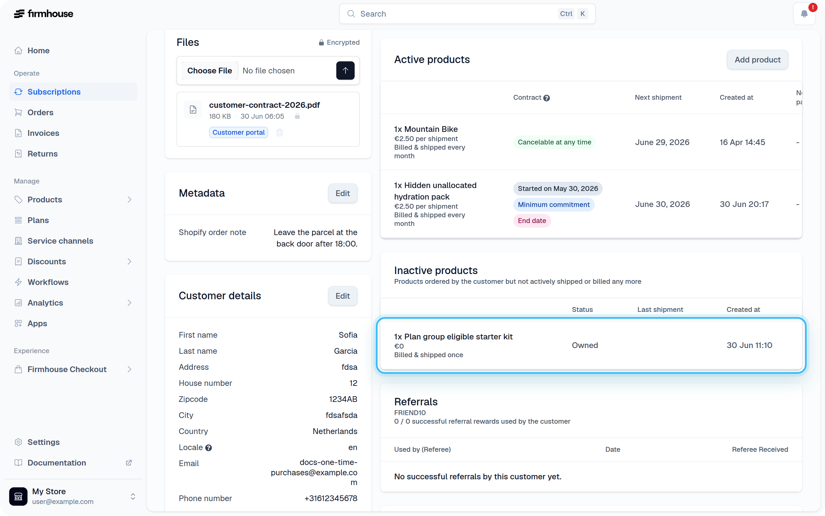 Active and inactive products showing owned status