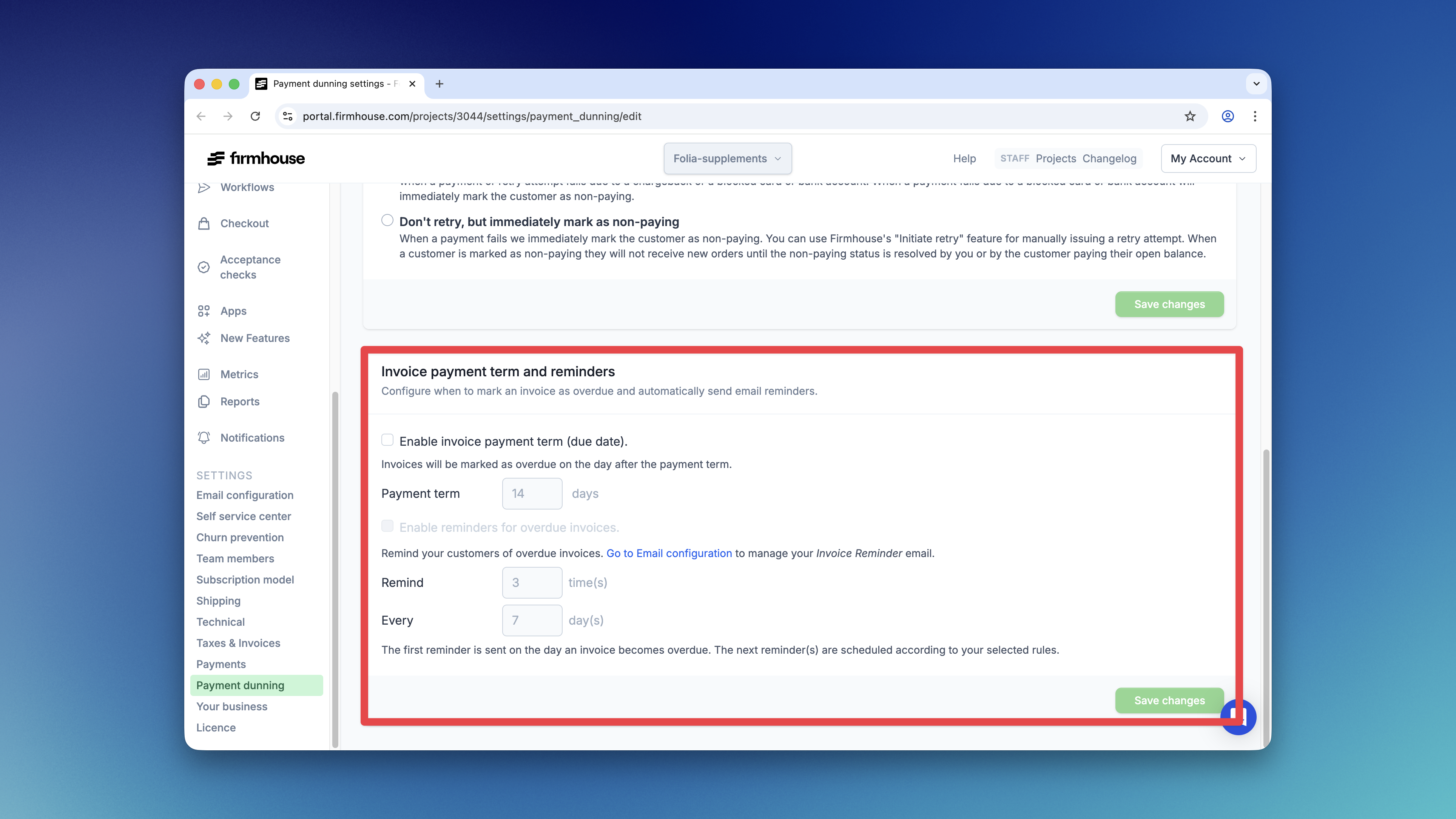 Invoice Payment Terms Settings