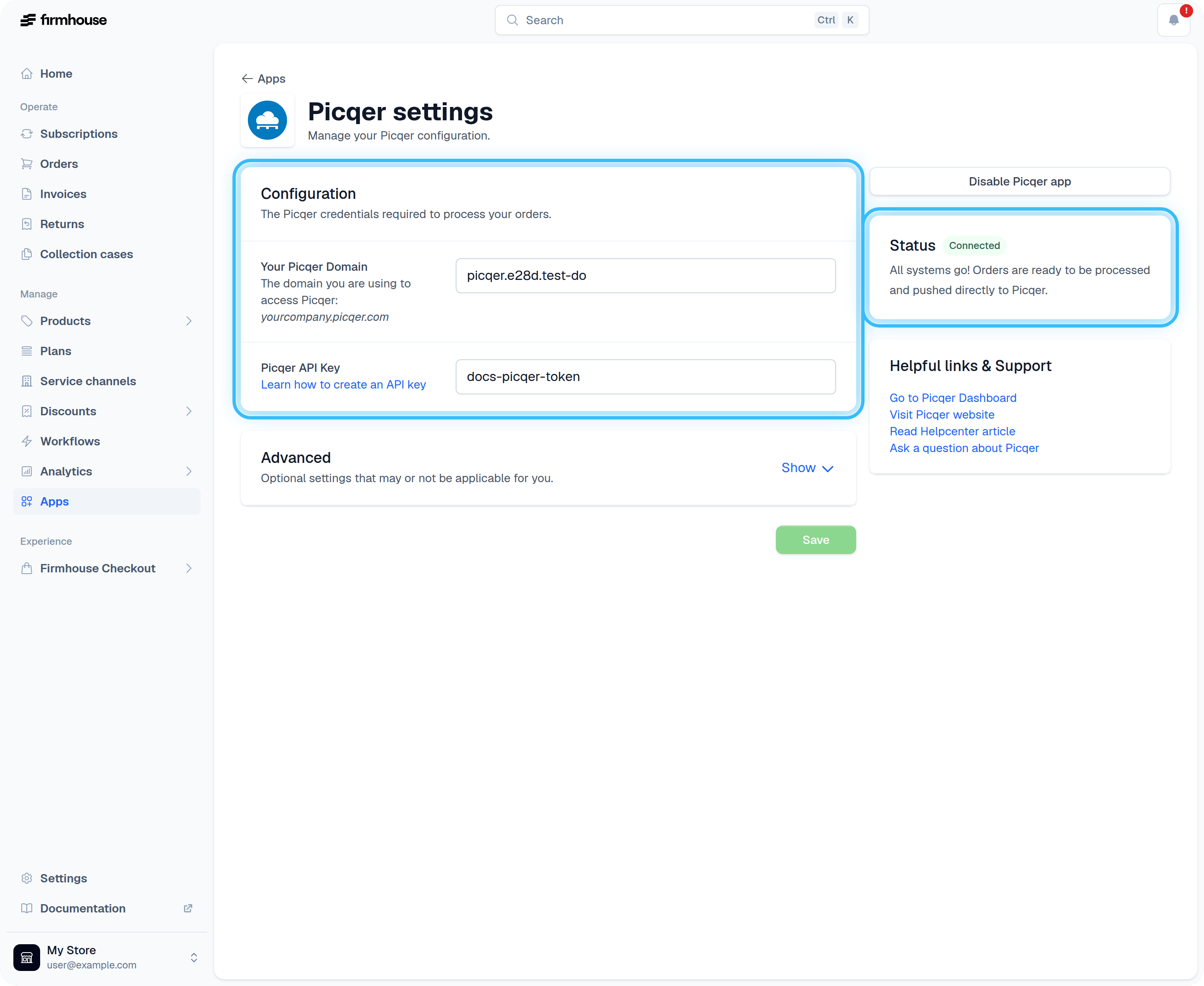 Picqer Settings Page