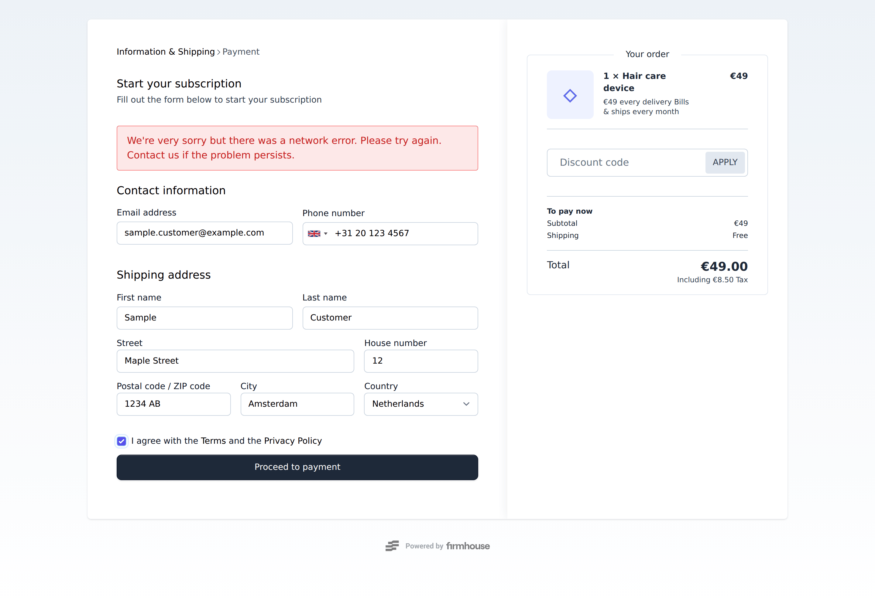 Customer checkout showing a clear retry message when Shopify shipping rates are temporarily unavailable