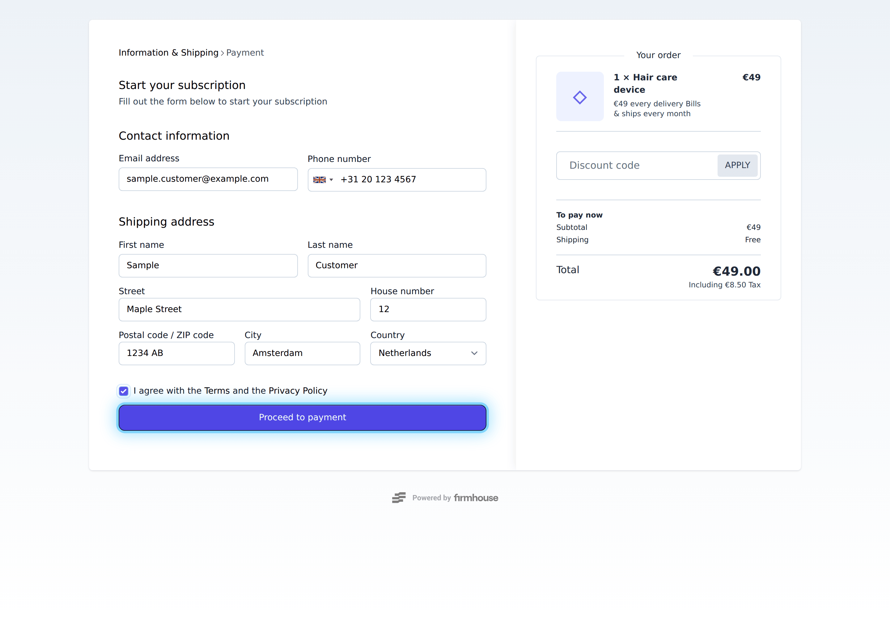 Customer checkout with the Proceed to payment button highlighted before Shopify shipping rates are refreshed
