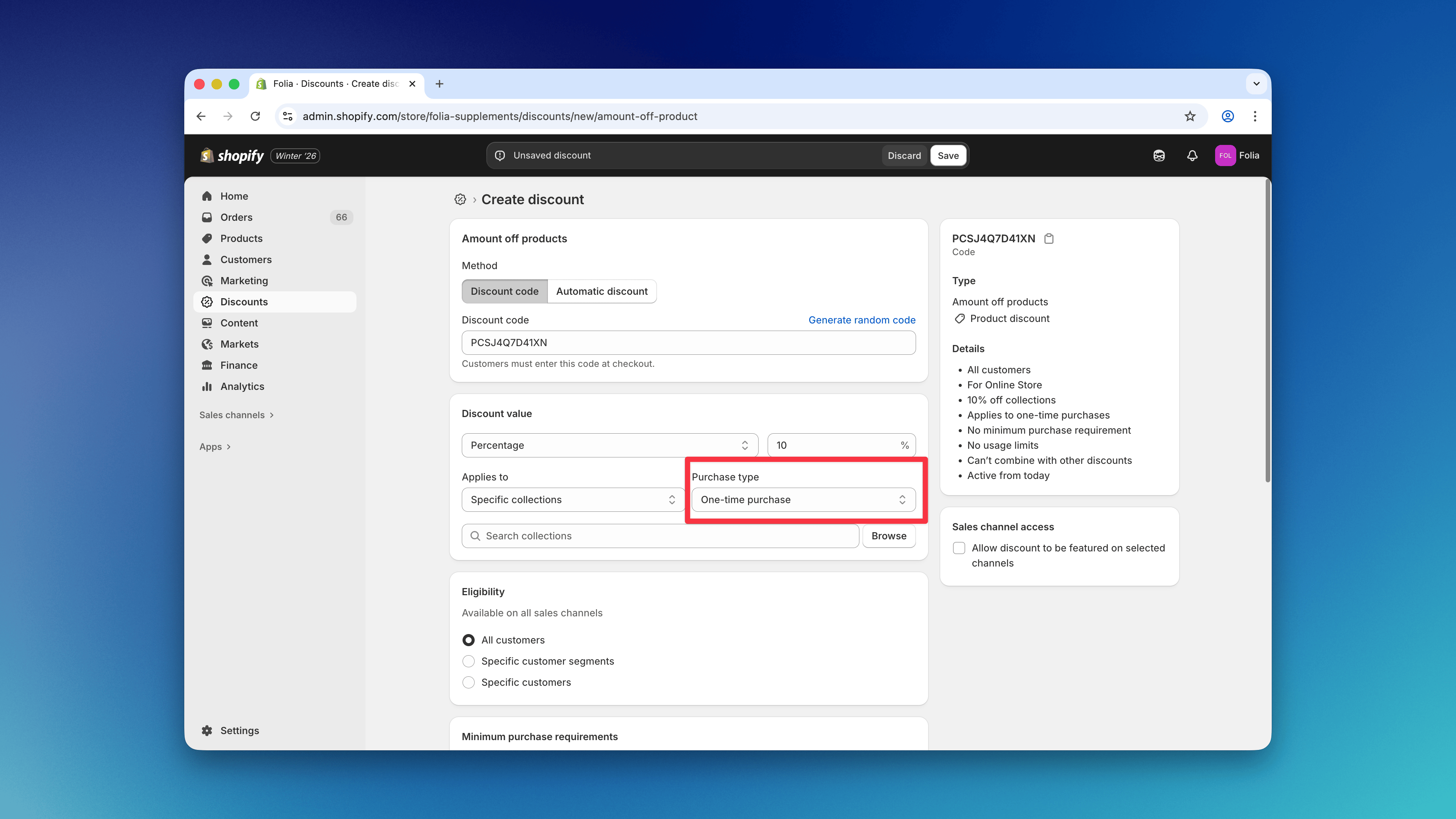 Shopify Discount Configuration - One-time Purchase