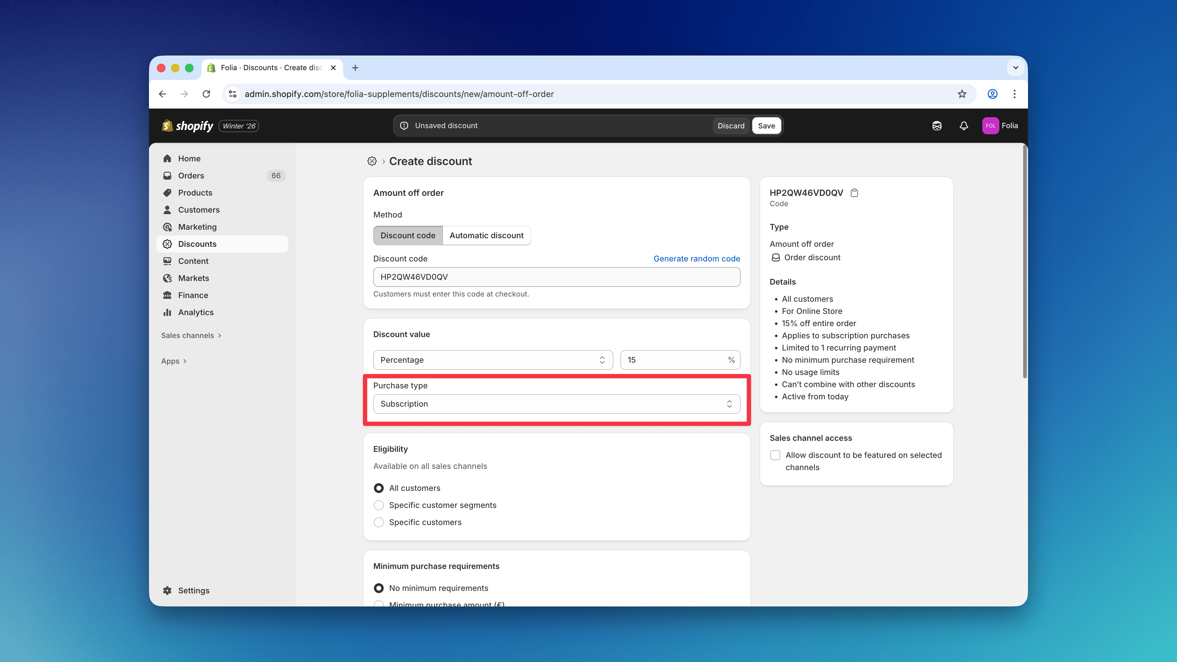Shopify Discount Configuration - Subscription