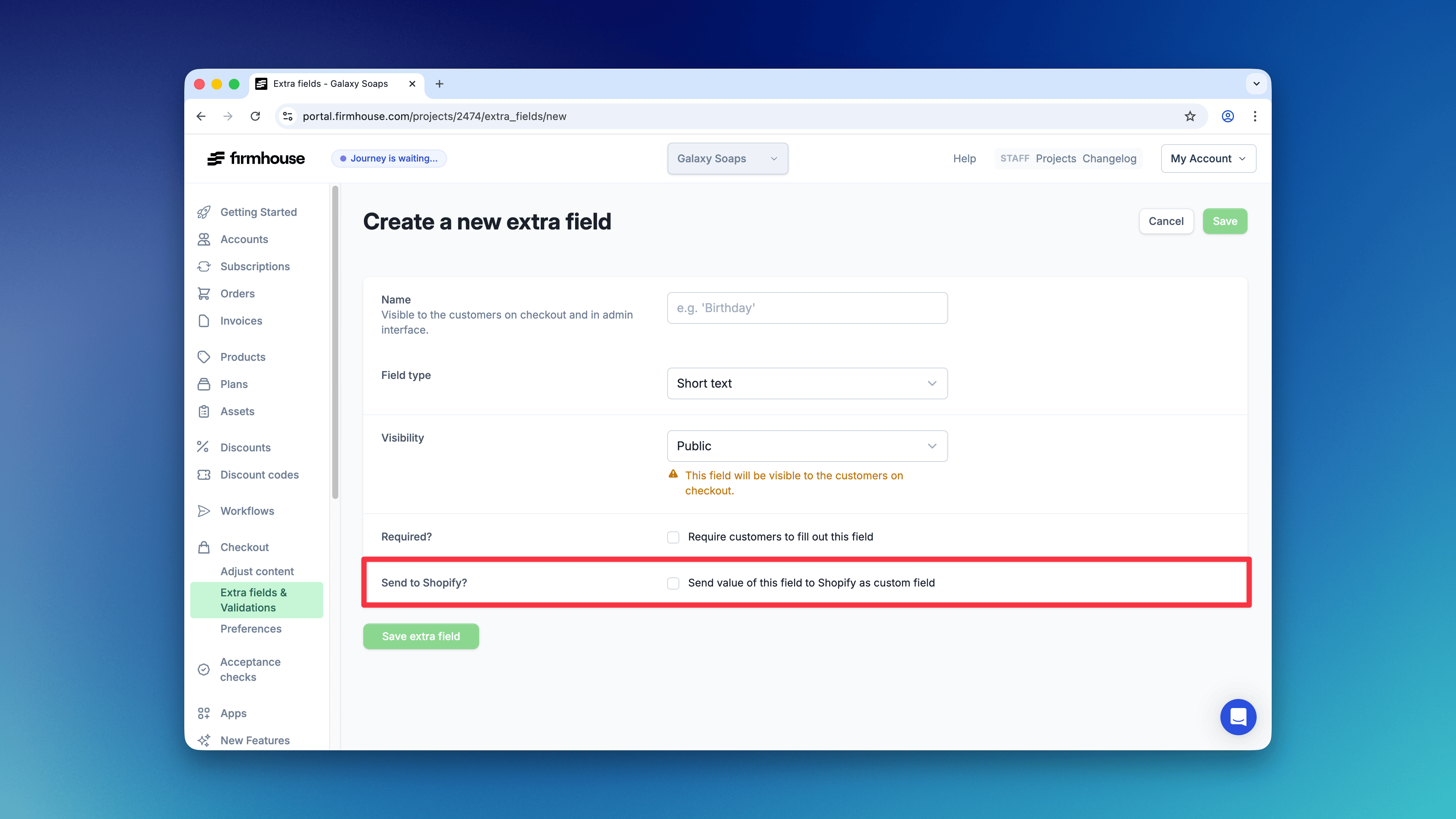 Extra Fields Send to Shopify
