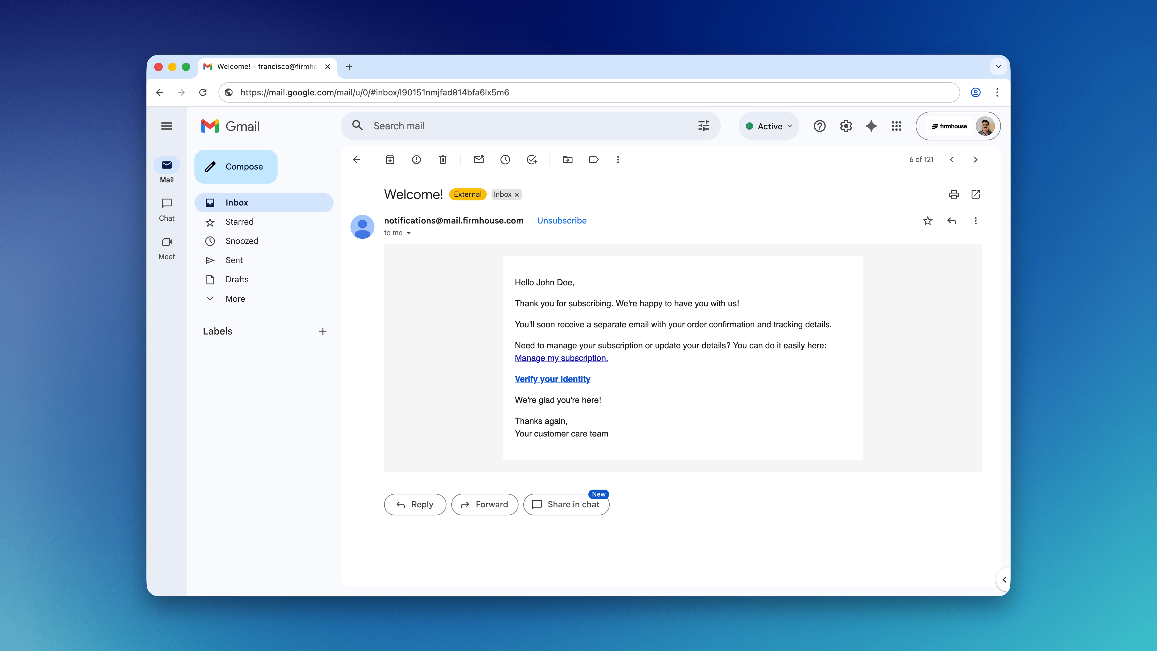 Confirmation Email Example