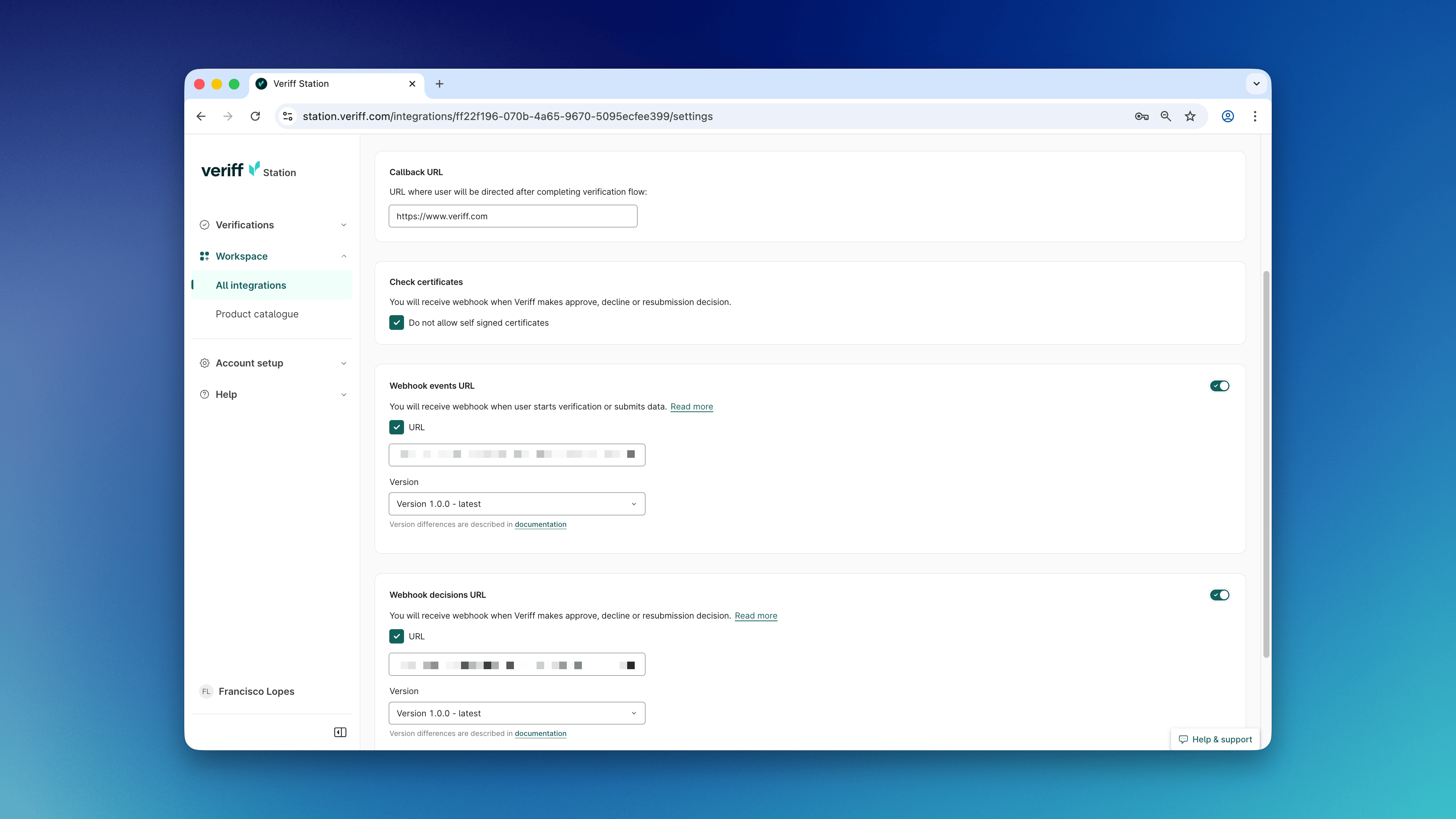 Veriff Integration Settings