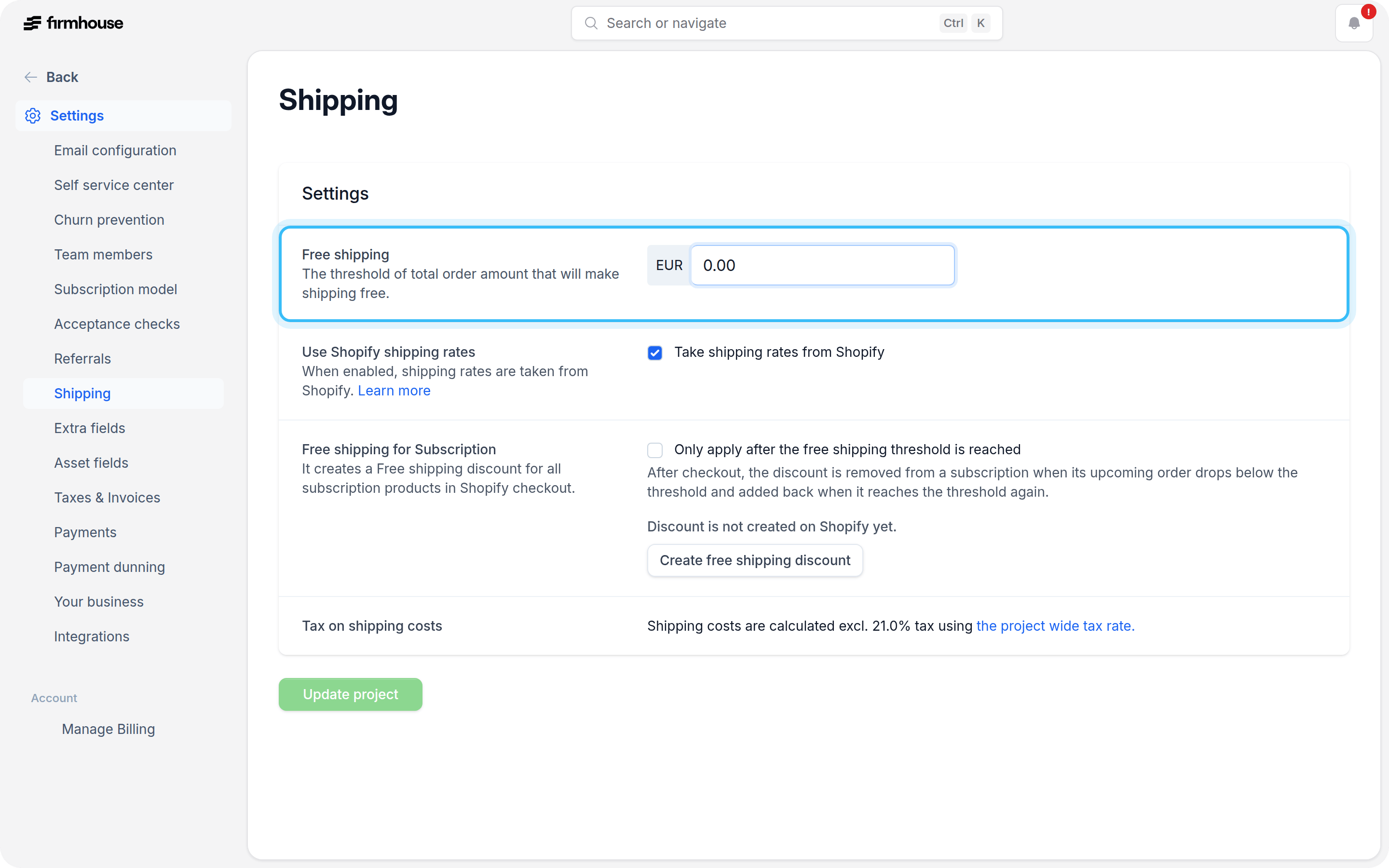 Free shipping threshold set to zero