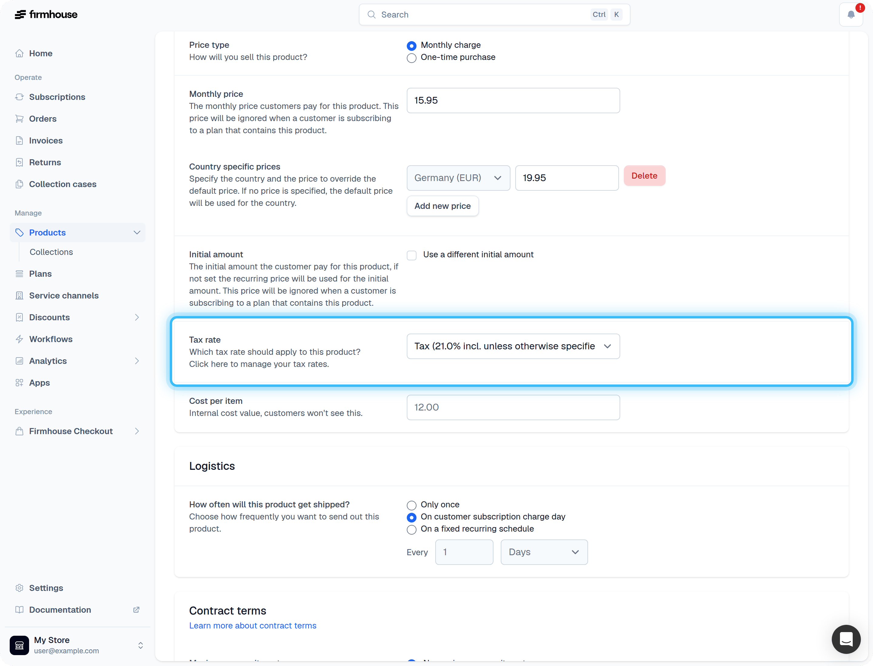 Tax Rate Configuration on Product