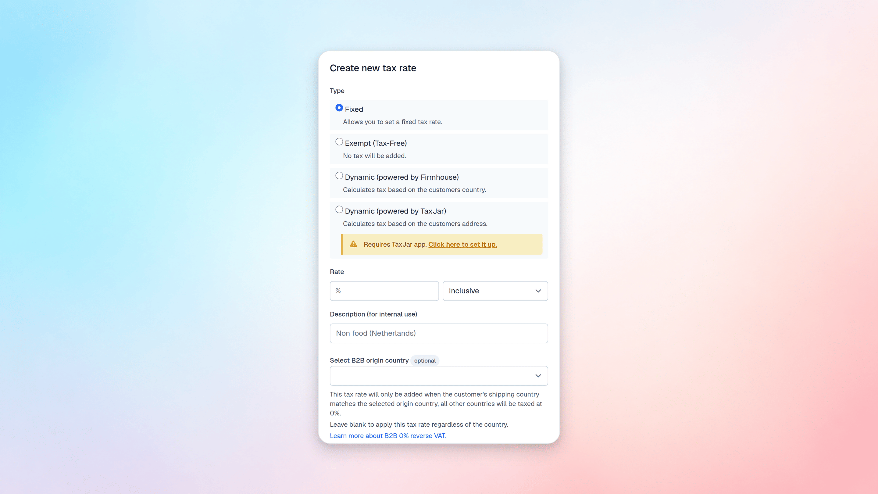 Tax Type Options