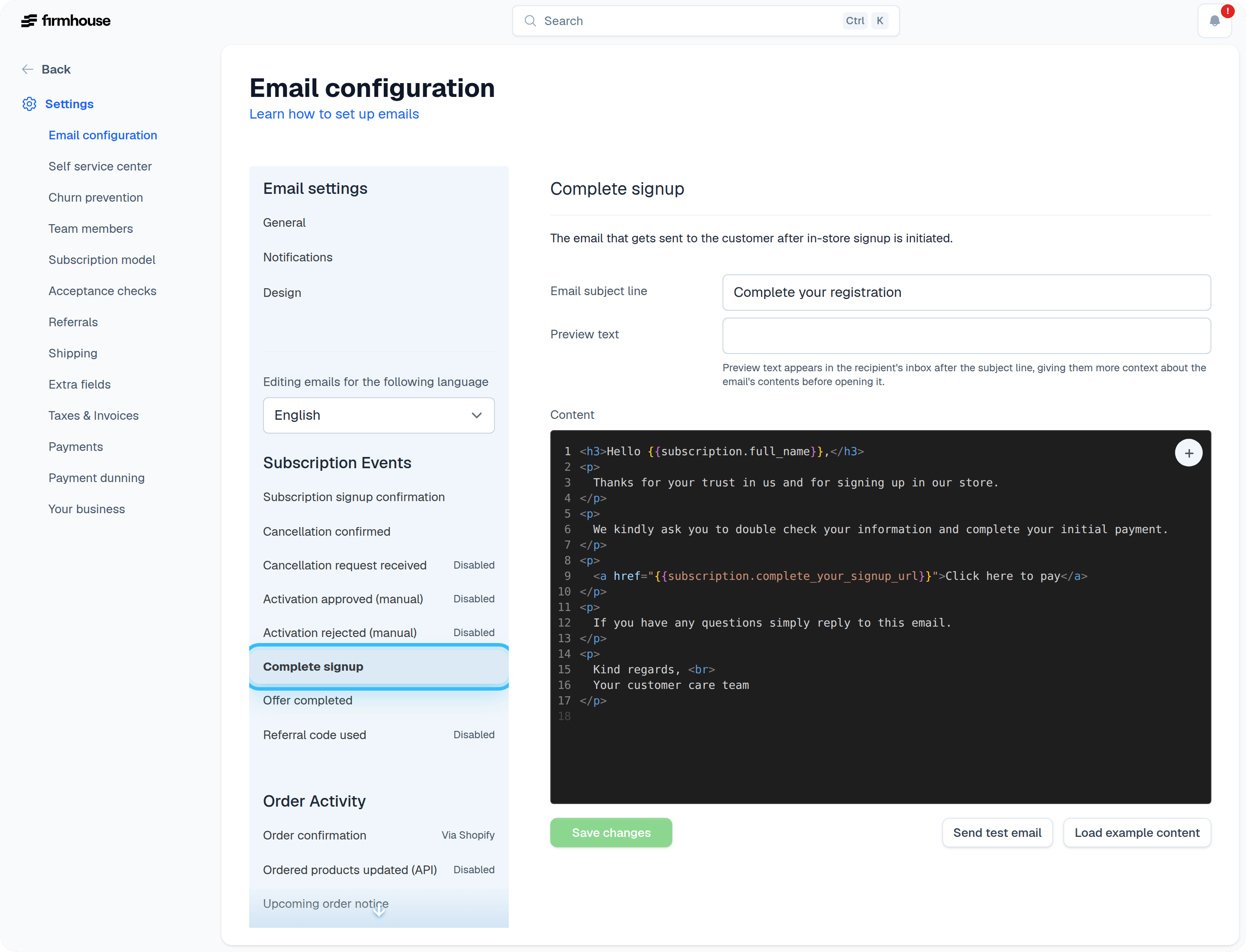 Complete Signup Email Configuration