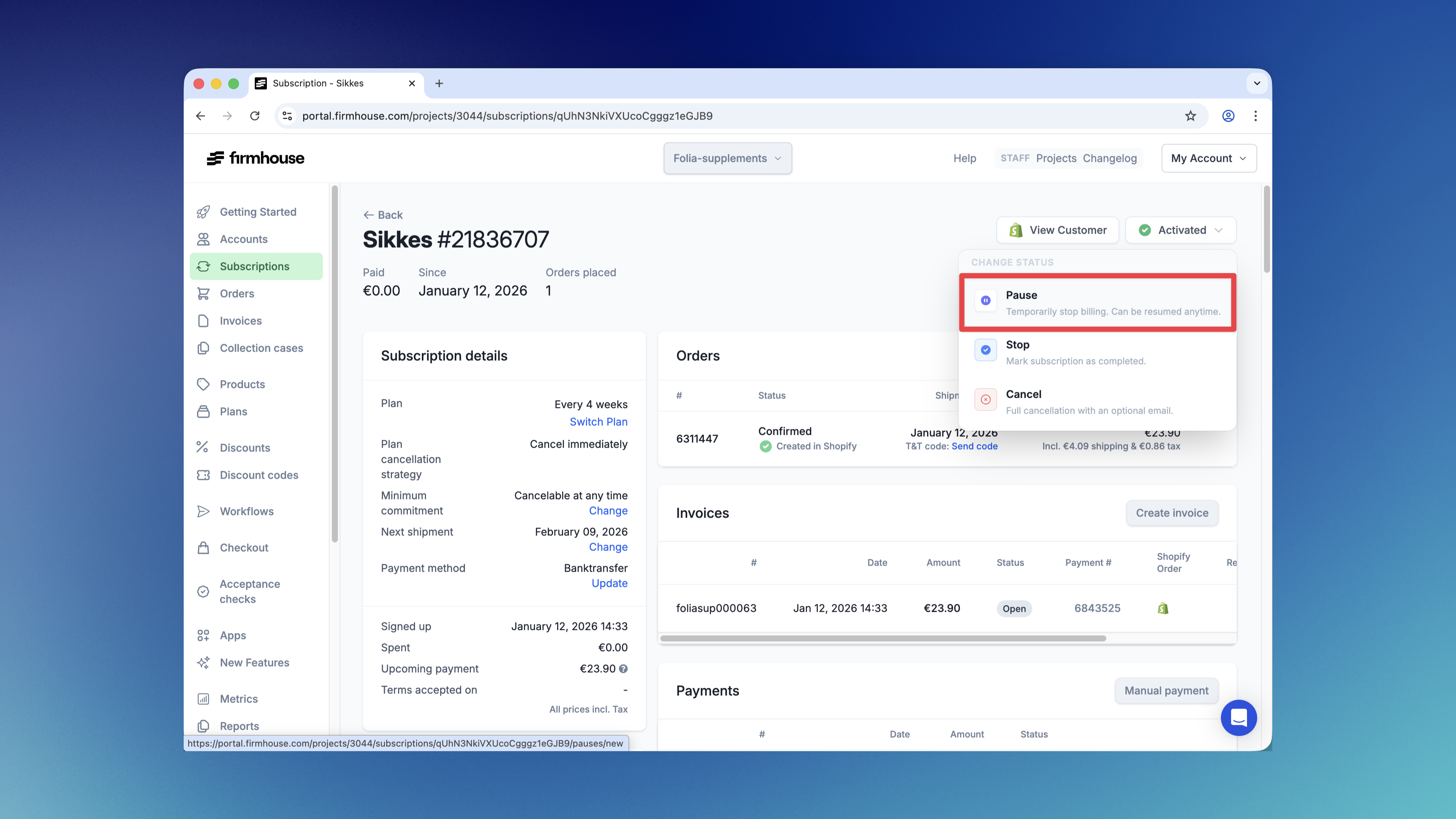 Sub Page Pause Button