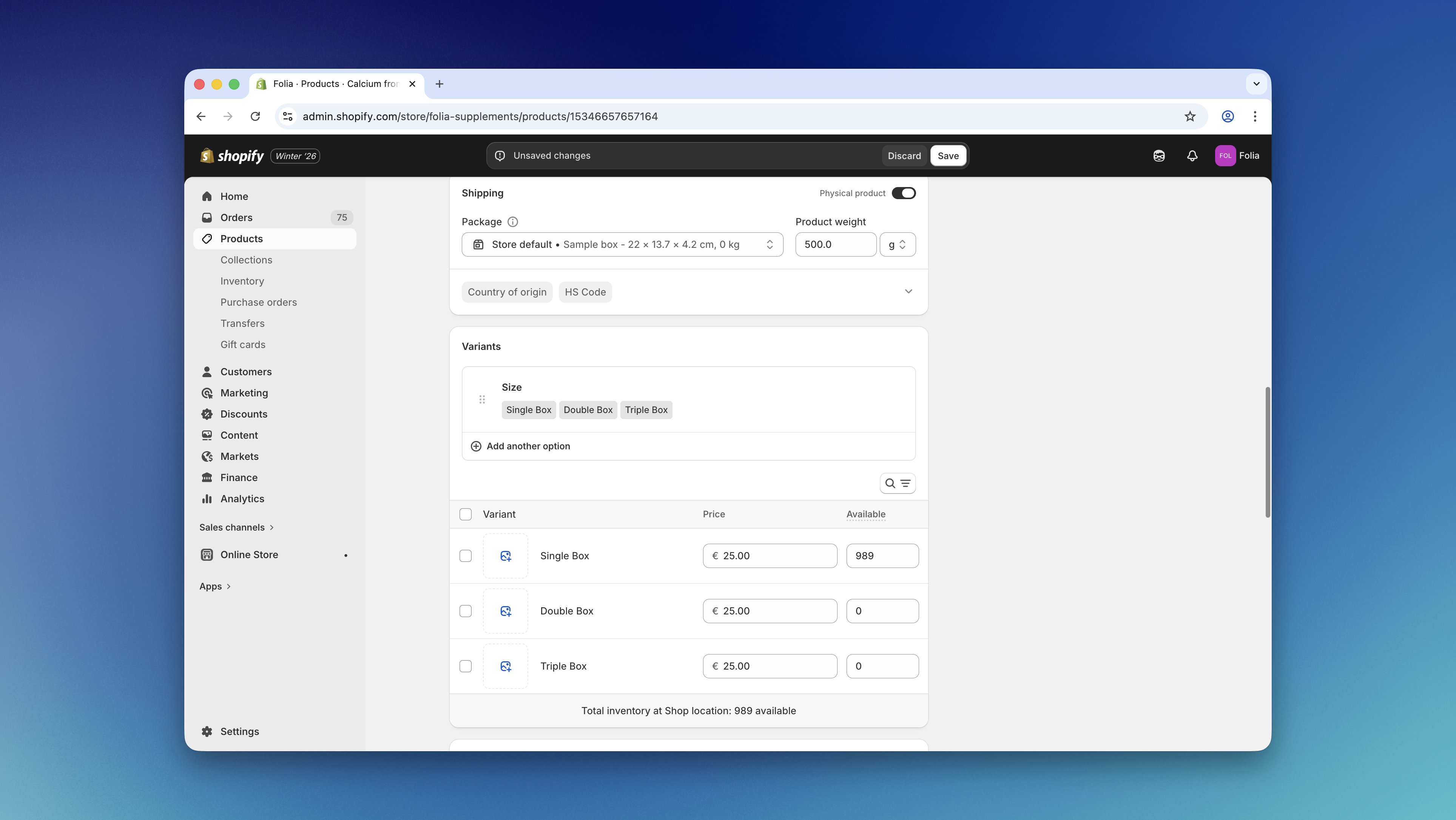 Variant Stock Levels
